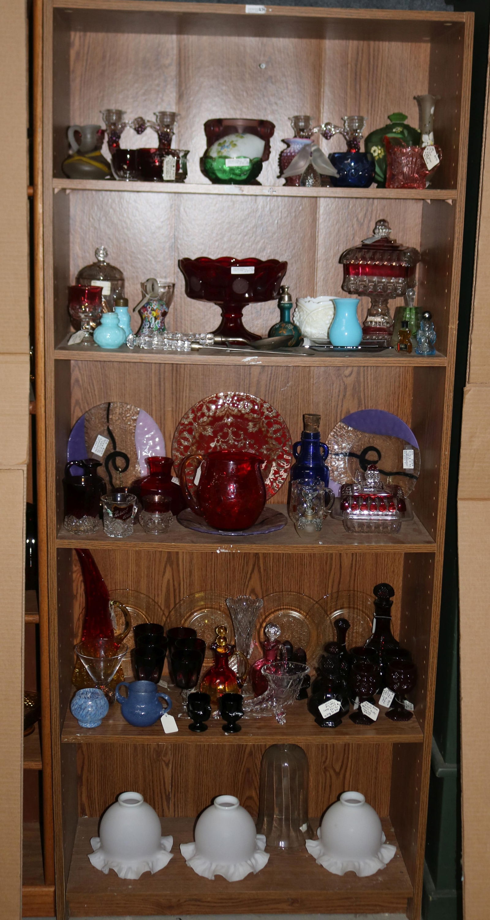 GOOD LOT OF 83 PCS. OF COLORED GLASS, AMBERINA,: RUBY, ART GLASS, ETC.