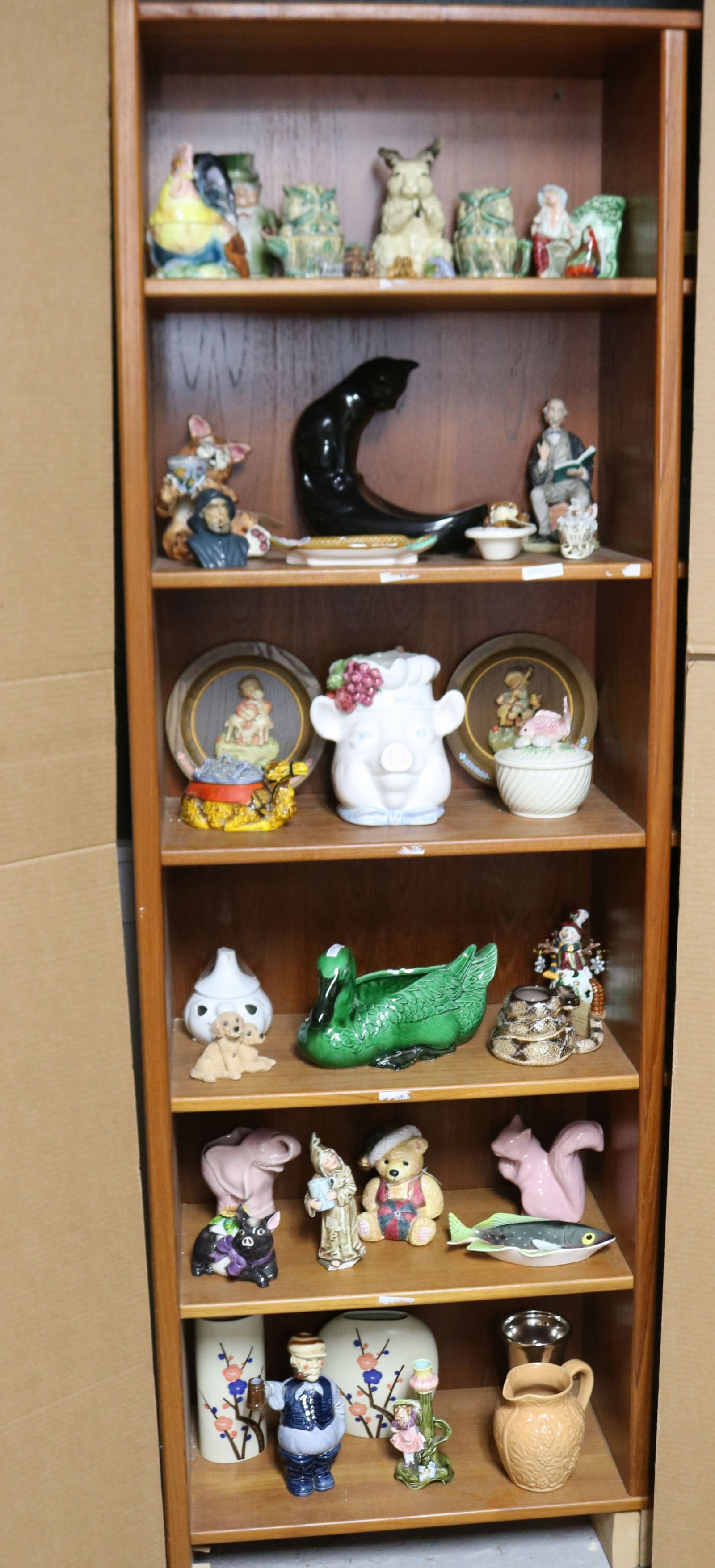 BOOKCASE LOT OF 44 MISC. ITEMS, POTTERY & (1 of 3)