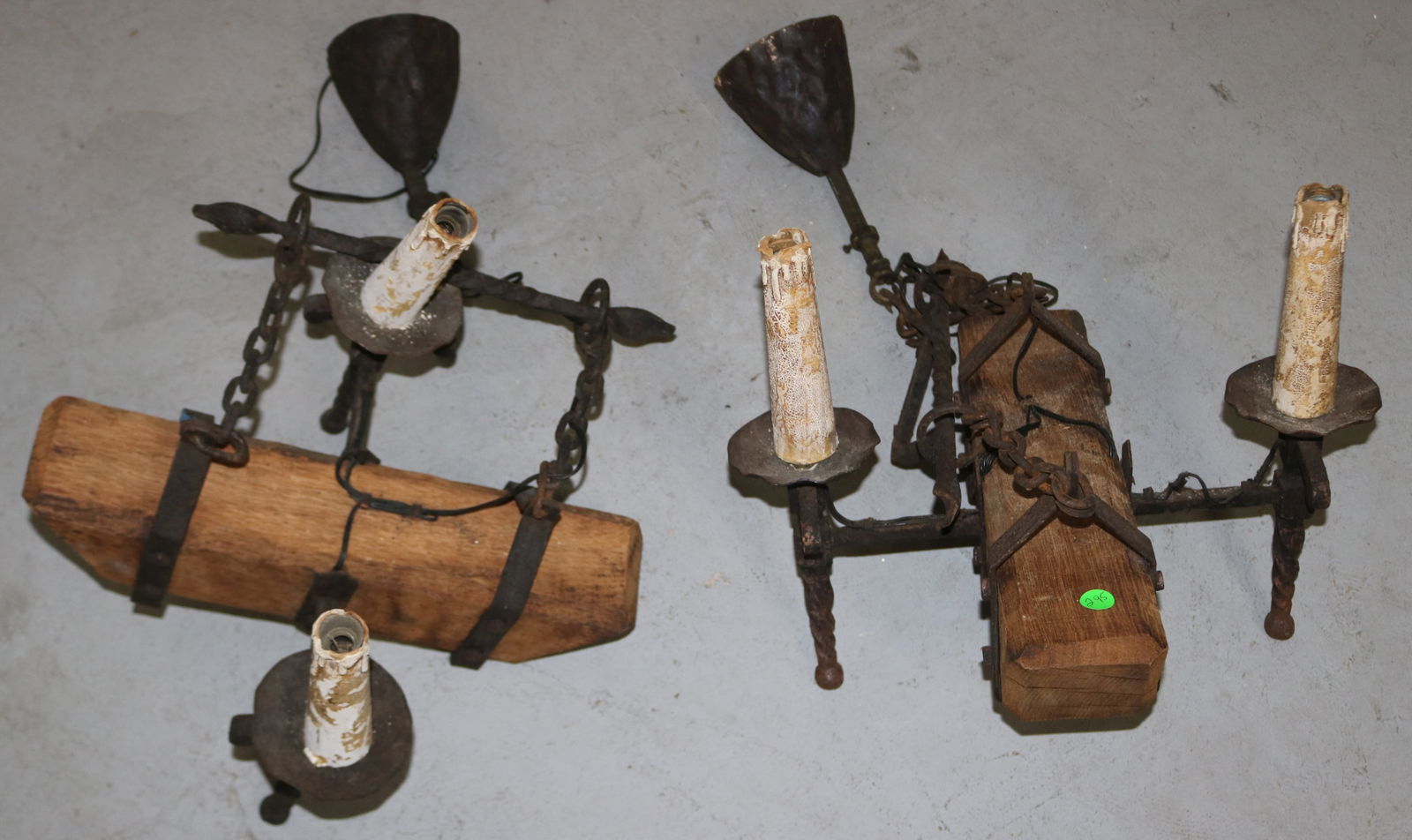 2 WROUGHT IRON CHANDELIERS, 13" W, 15" D: SEE PHOTO