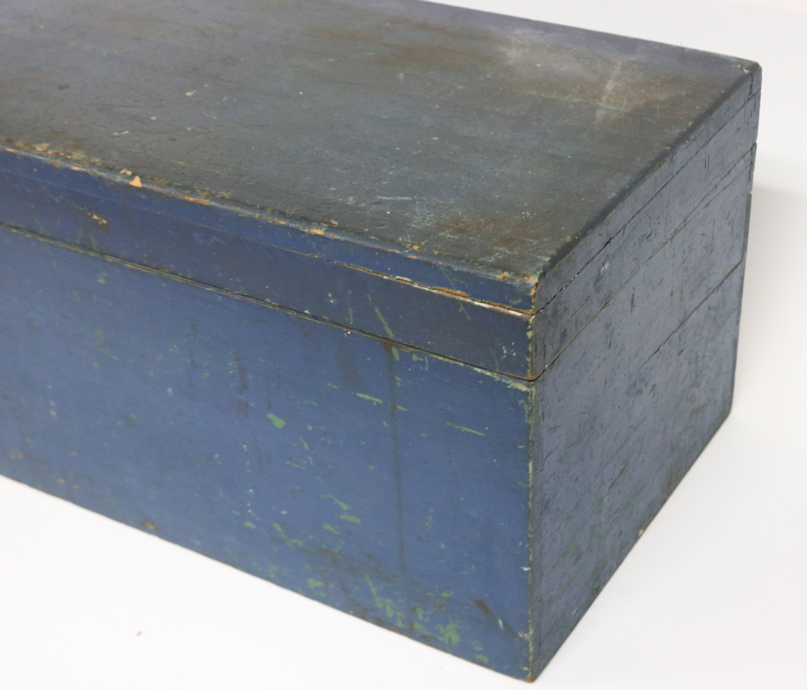 19TH C. LIFT TOP DOCUMENT BOX, OLD BLUE PAINT, - 2