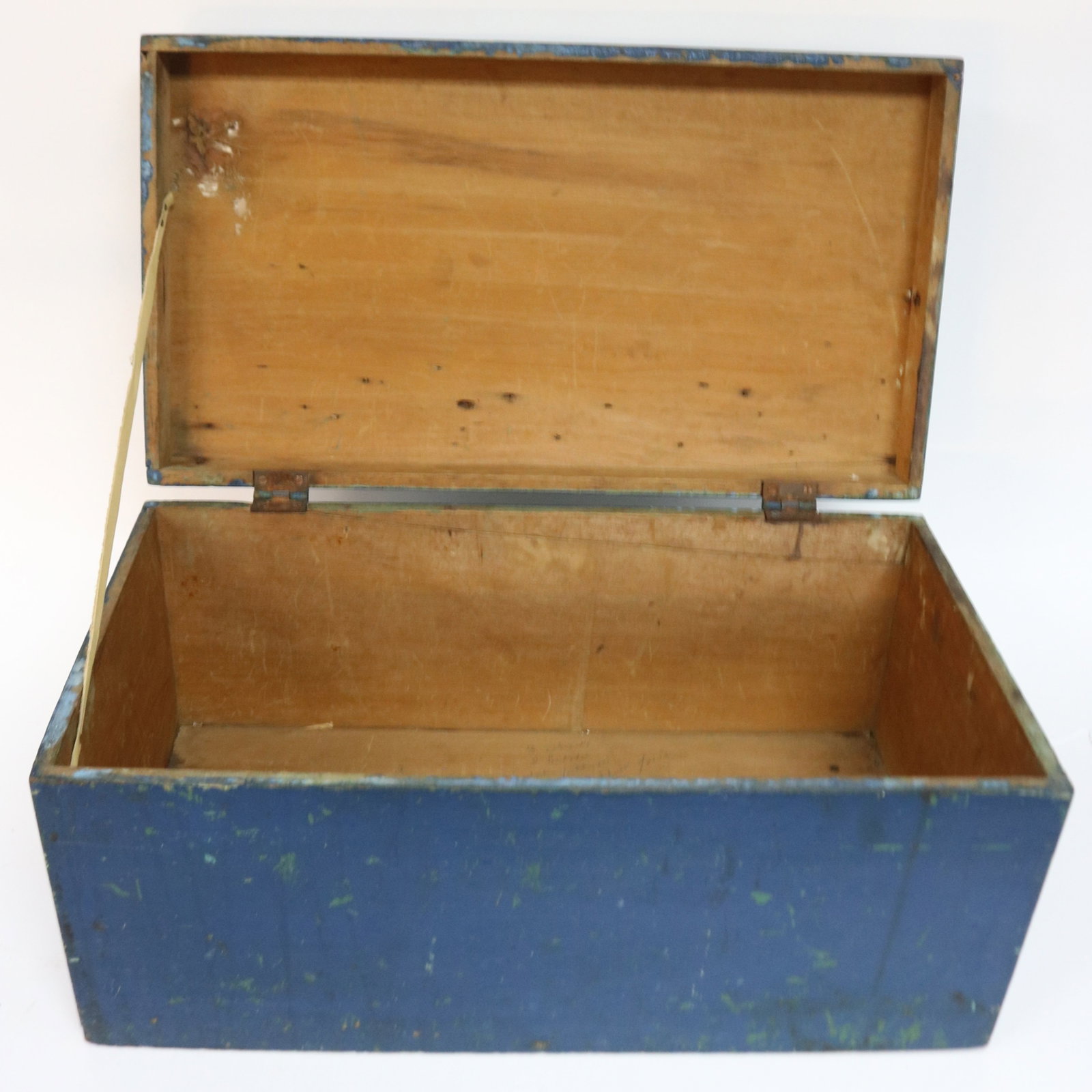 19TH C. LIFT TOP DOCUMENT BOX, OLD BLUE PAINT, - 3