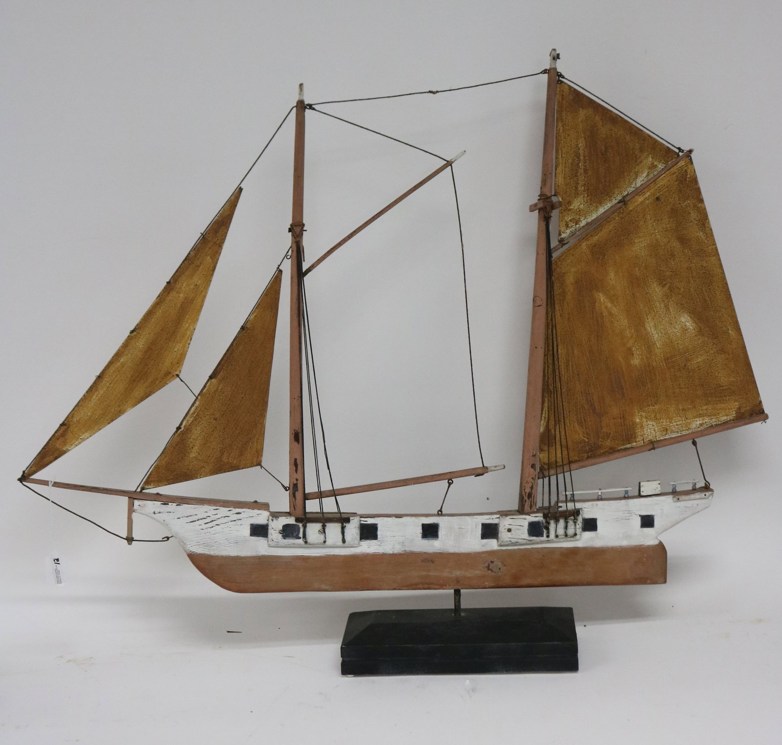PRIMITIVE SCHOONER WEATHERVANE, CAPE COD, C-1950,: WOOD & METAL, 32 3/4" H, 40" W, 3 1/4" D OVERALL SIZE, GOOD CONDITION