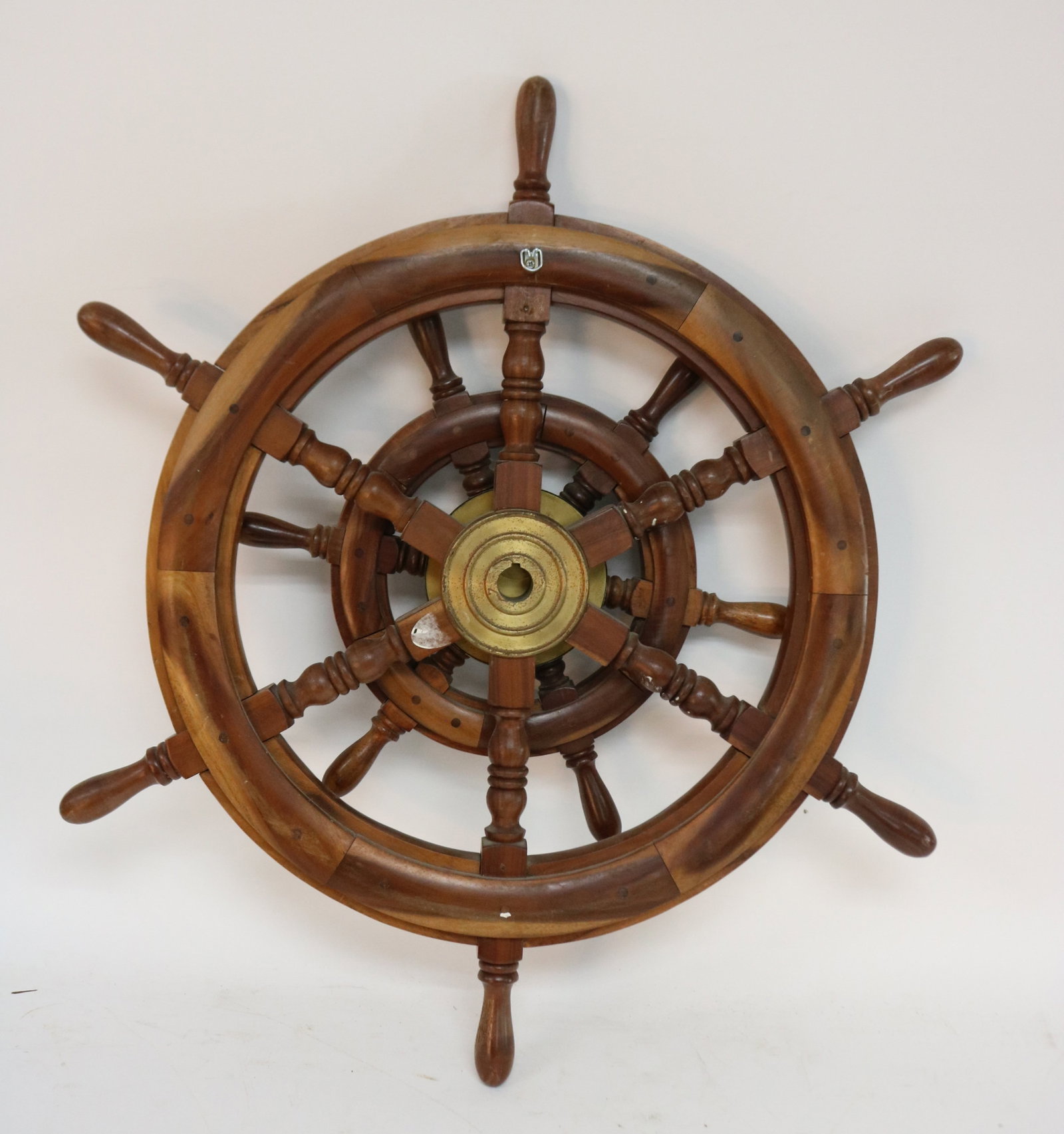 DOUBLE SHIP WHEEL CLOCK, TEAL WITH BRASS, GERMAN - 3