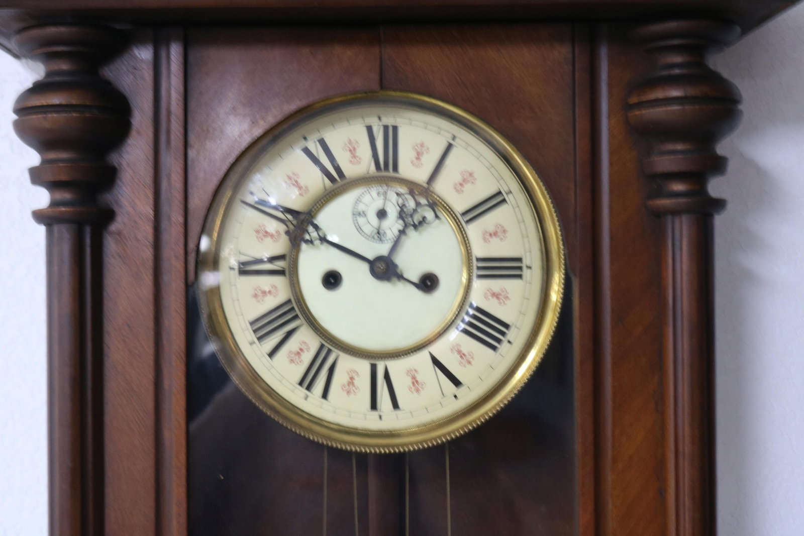 GERMAN WALNUT WEIGHT DRIVEN WALL CLOCK, TIME & - 3