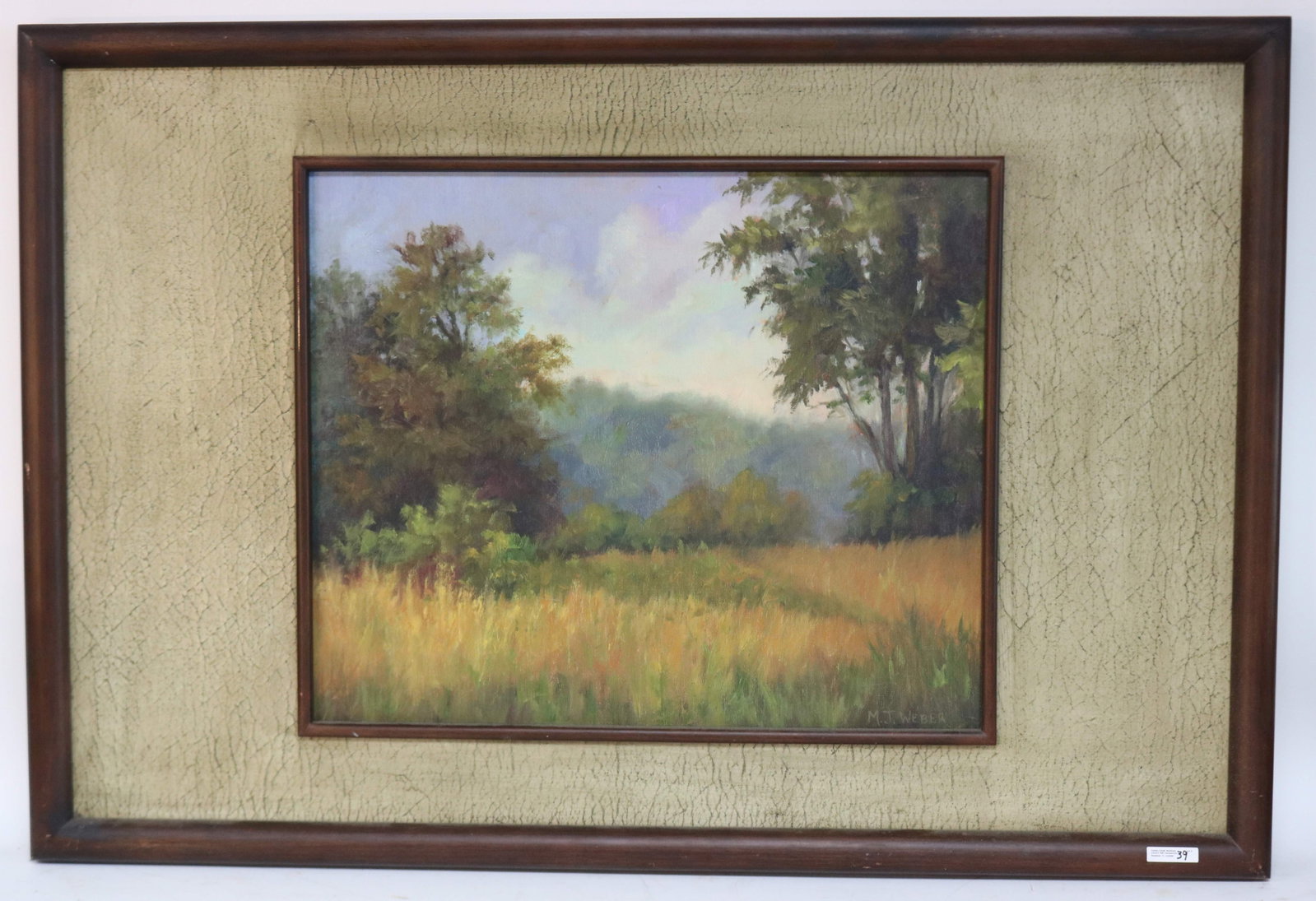 MARY JEAN WEBER, 20TH & 21ST C. CANADA & FL, OIL: ON BOARD IN LARGE DESIGNER FRAME, SIGNED M.J. WEBER LOWER RIGHT, LANDSCAPE SCENE, 19 1/4" X 23 1/4" SIGHT, 29 1/2" - 43 1/4" OVERALL