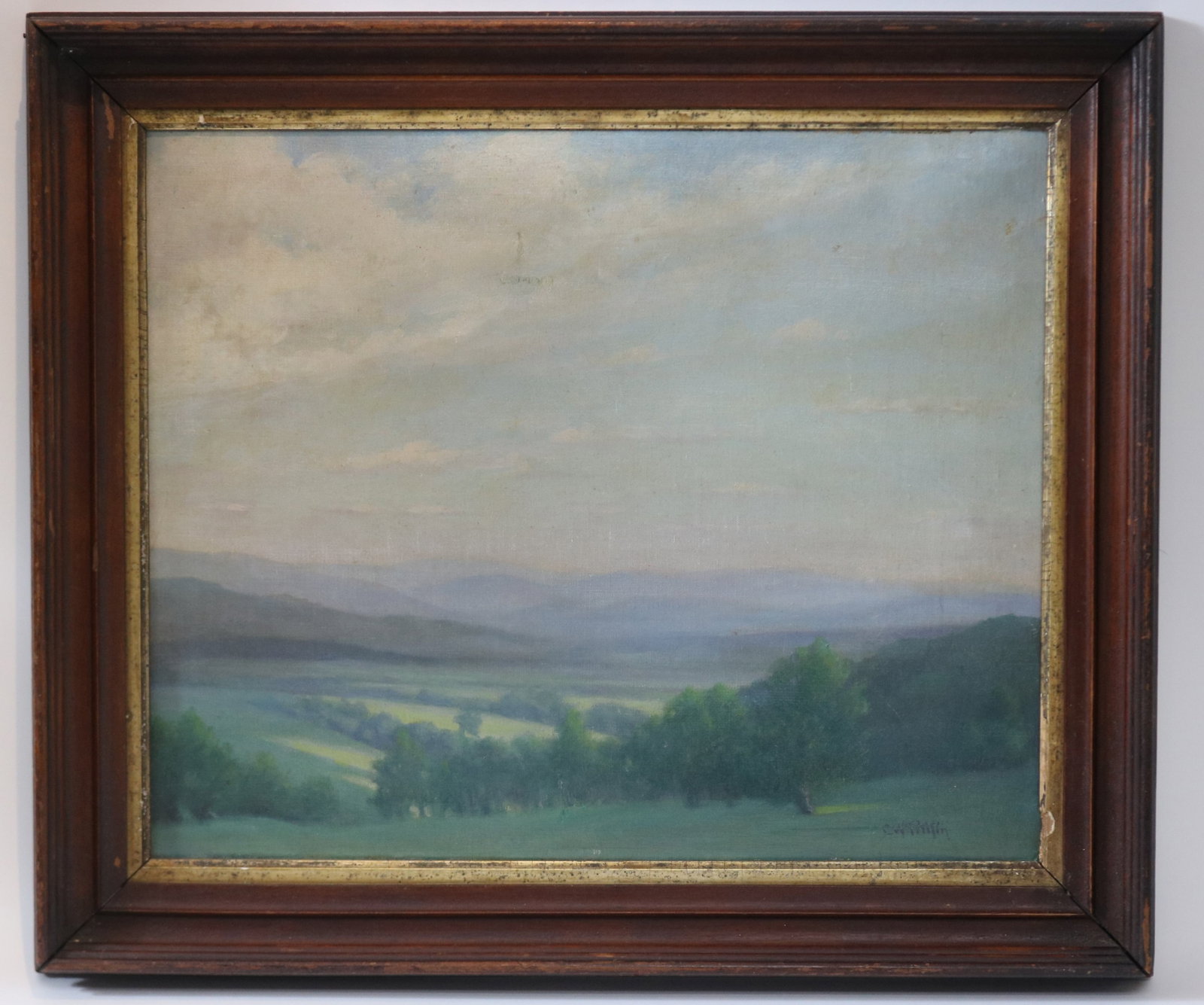 CAROLINE PITKIN, 1858 - 1937 NY NY, LANDSCAPE,: OIL ON CANVAS LAID ON BOARD, SIGNED C.W. PITKIN, 15 1/2" X 19" SIGHT, WALNUT FRAME 20 1/2" X 24"