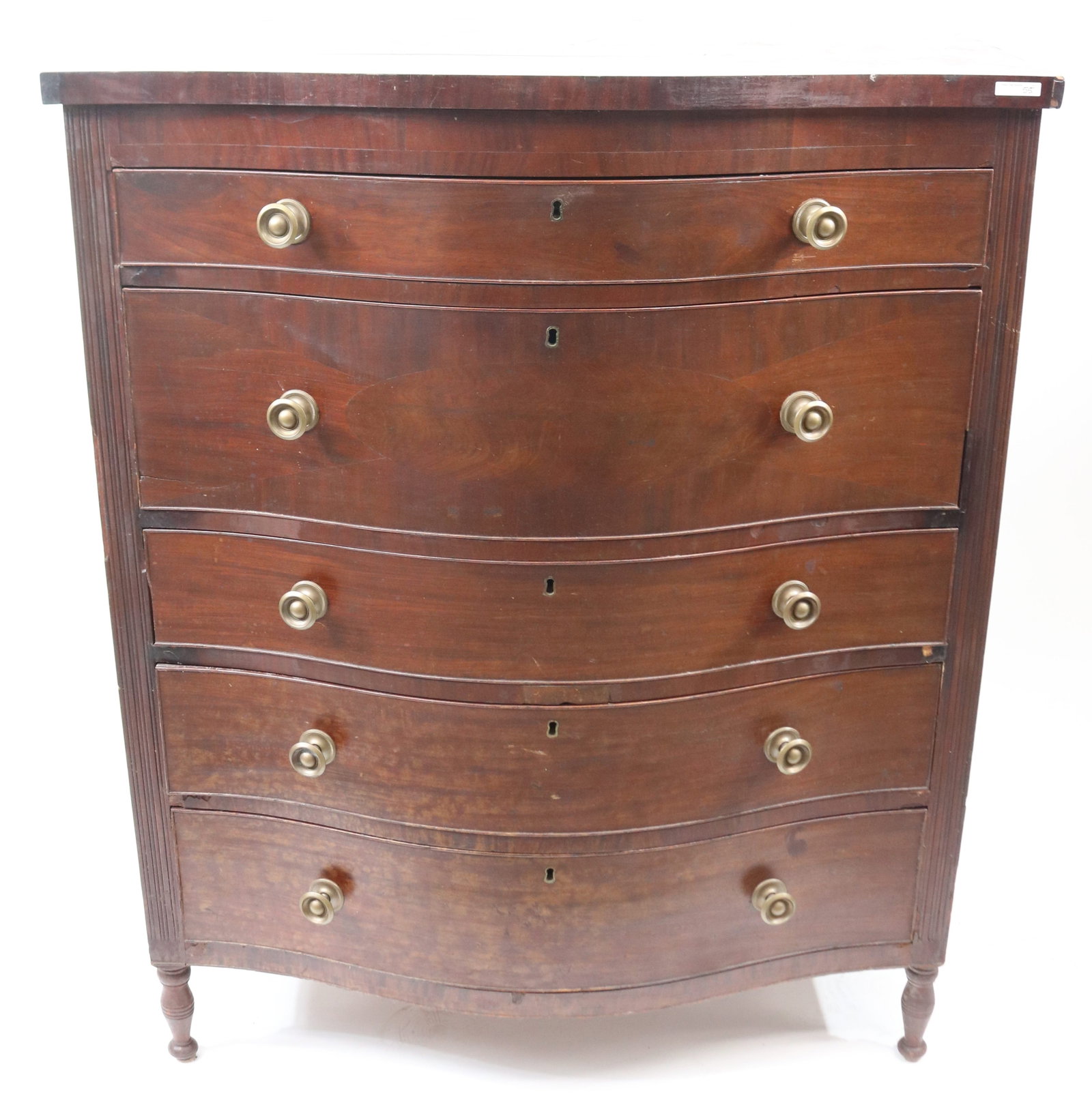UNUSUAL 19TH C. BOW FRONT TALL CHEST, MAHOGANY (1 of 5)