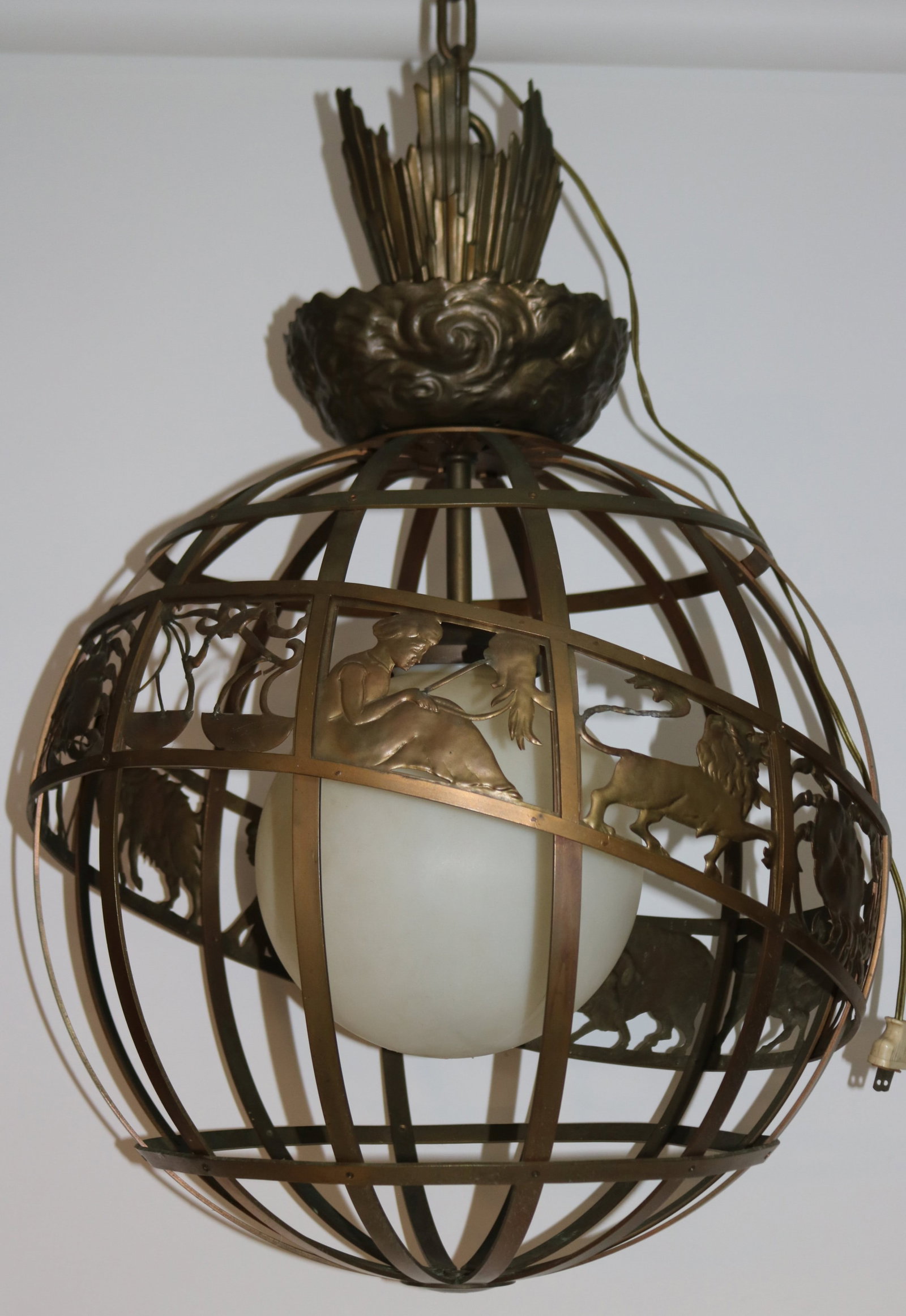 ART DECO SPHERICAL CHANDELIER WITH ZODIAC (1 of 3)