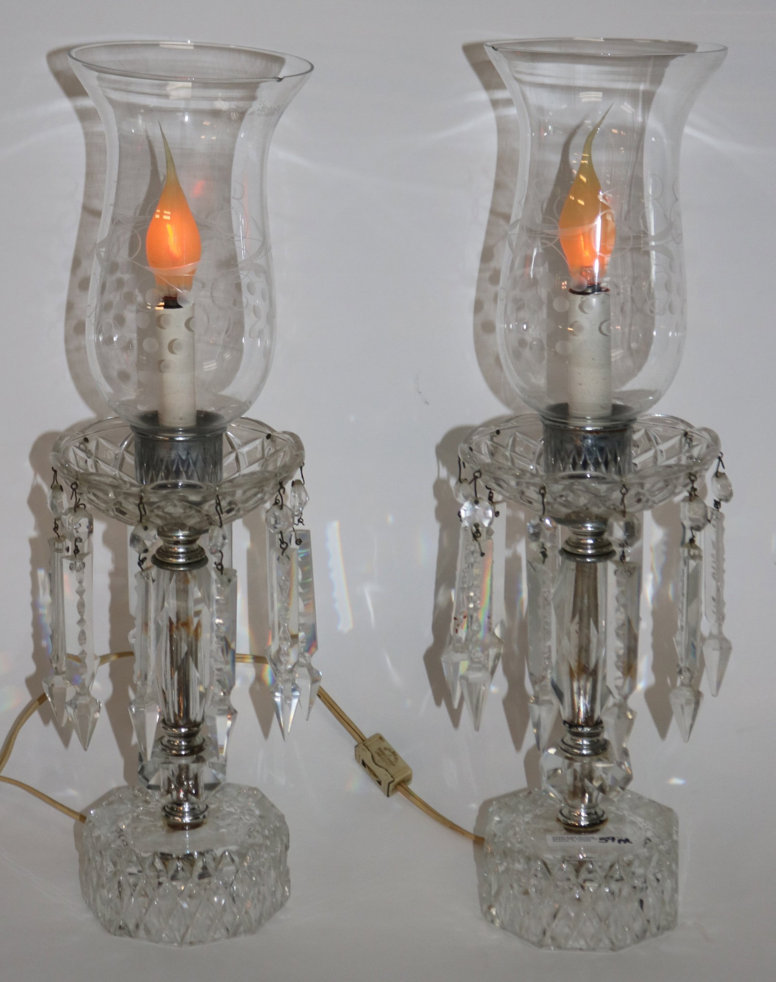 PAIR CUT & PRESSED CRYSTAL MANTLE LAMPS WITH (1 of 1)