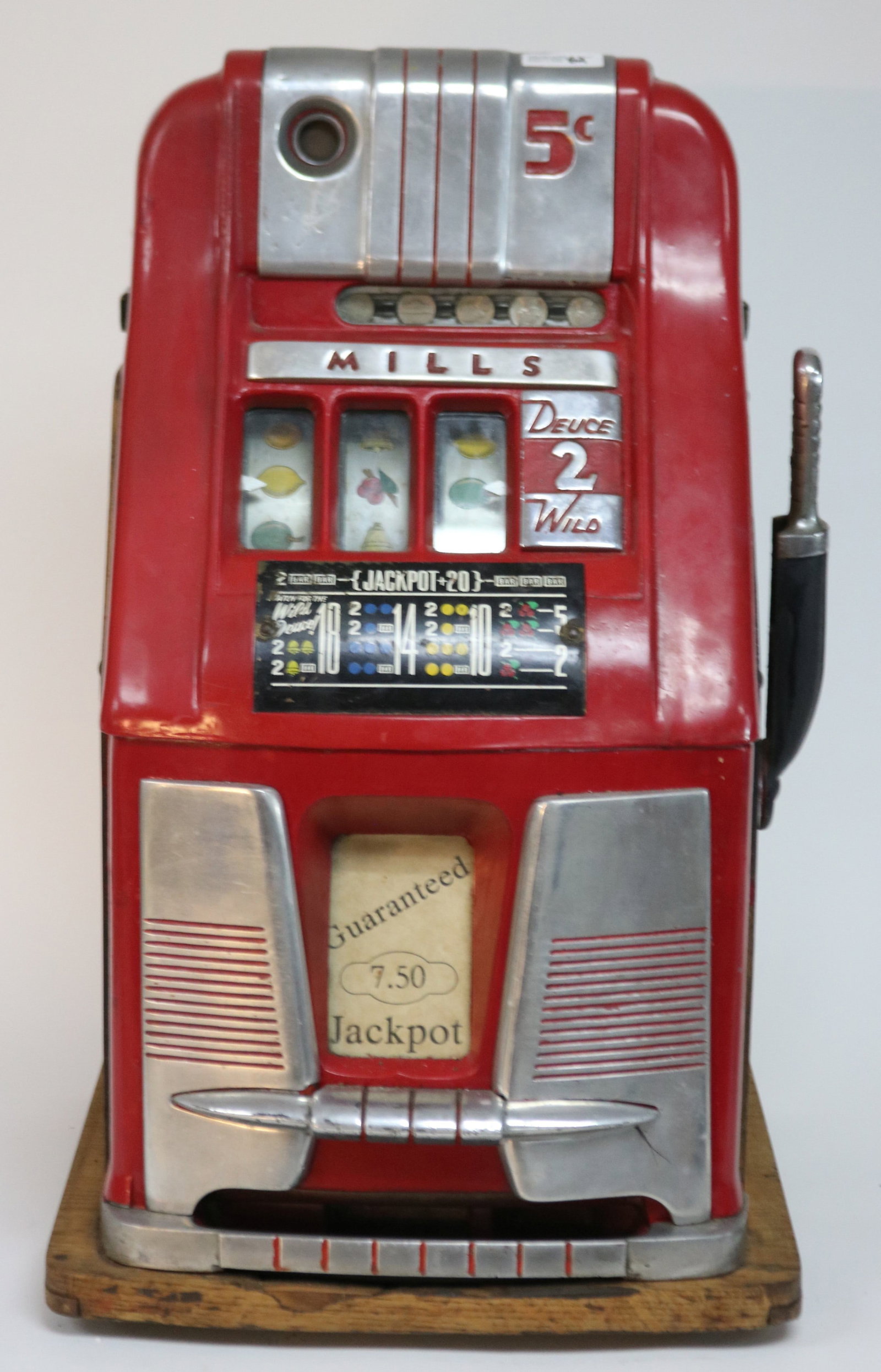 MILLS 5 CENT SLOT MACHINE, METAL CASE, OLD - 2