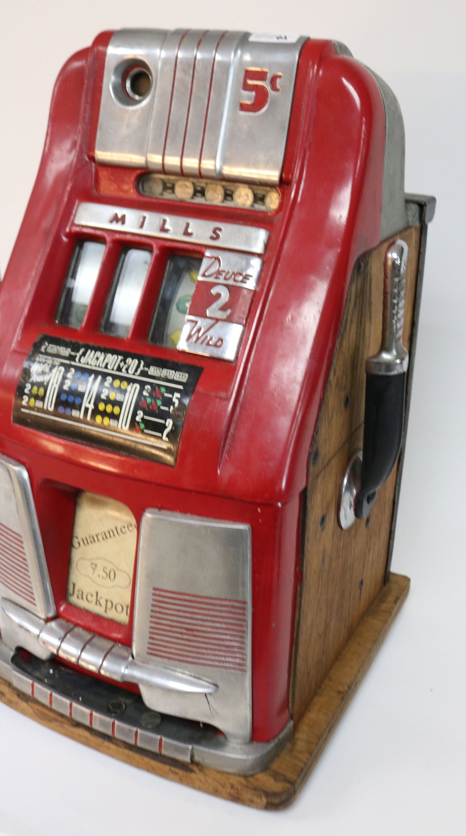 MILLS 5 CENT SLOT MACHINE, METAL CASE, OLD - 6