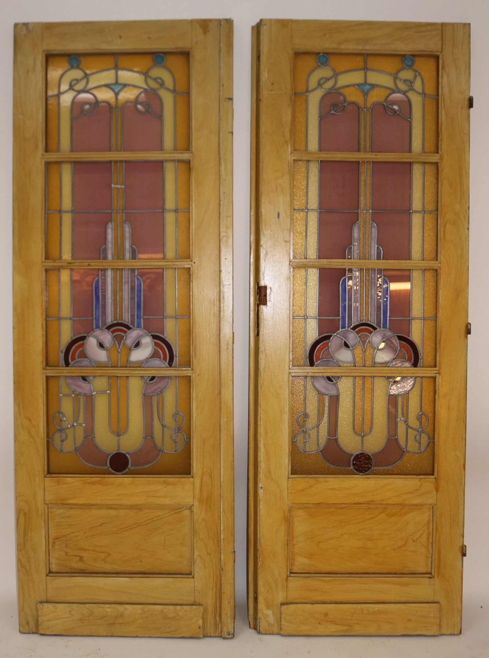 2 LEADED GLASS DOORS, MULTI COLORED GEOMETRIC (1 of 1)