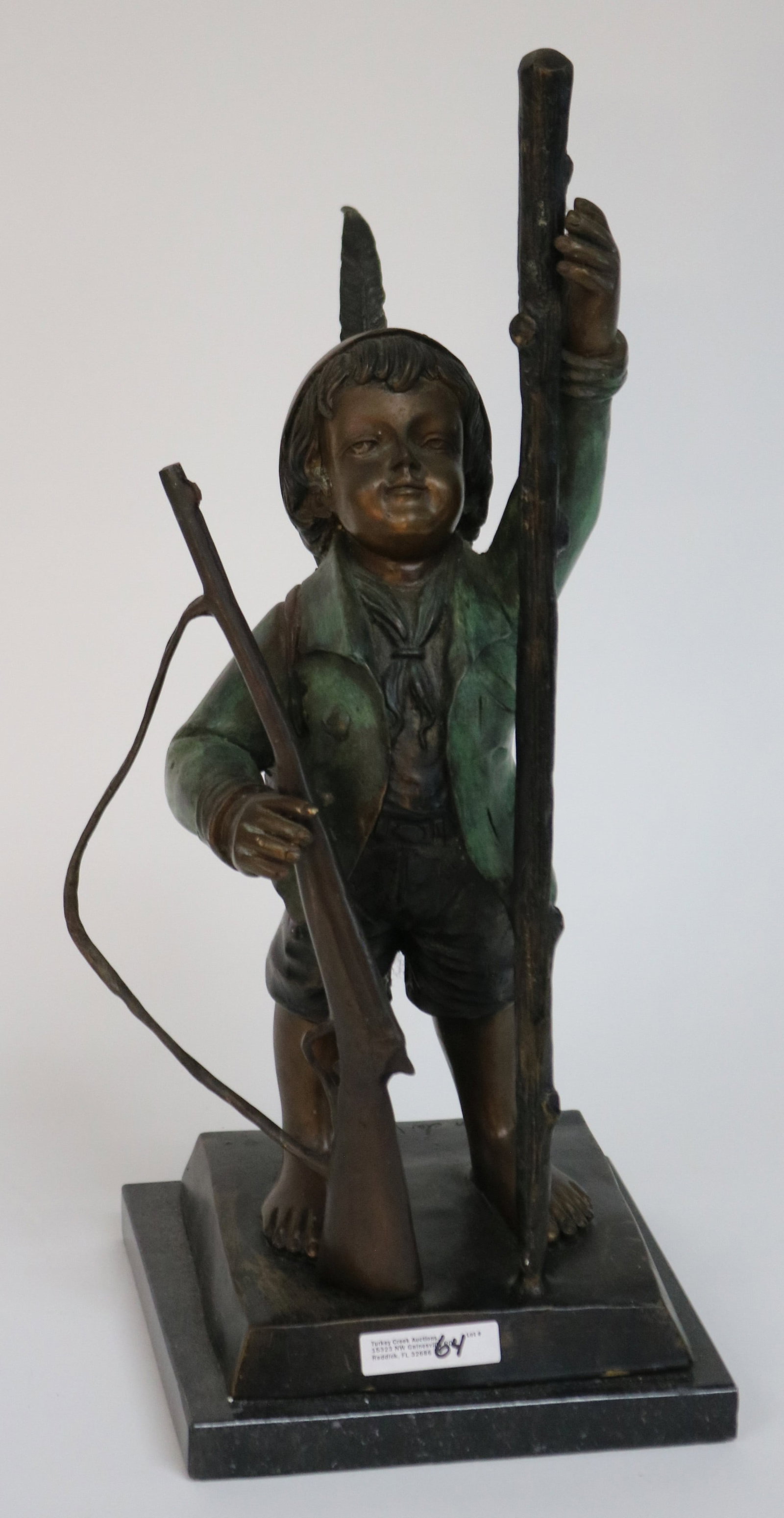 CONTEMPORARY BRONZE FIGURE, BOY HUNTER SIGNED VAN - 2