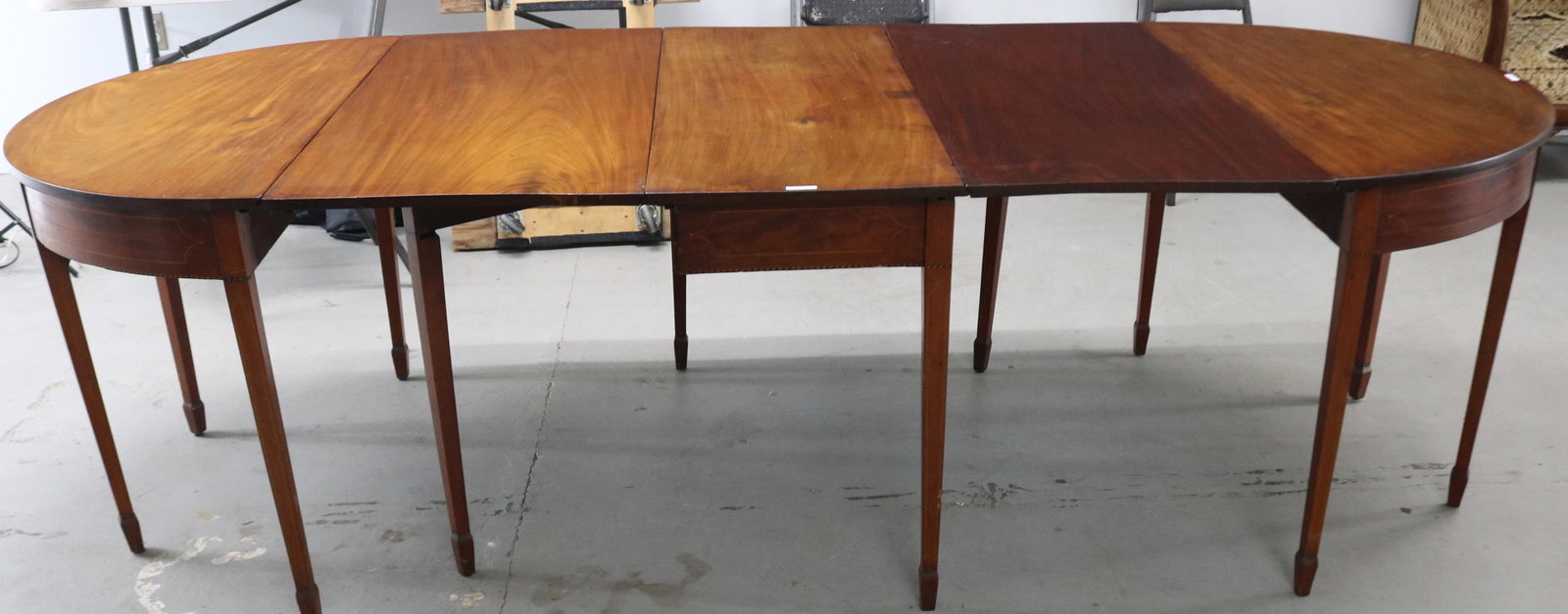 19TH C. 3 PART HEPPLEWHITE BANQUET TABLE, - 7