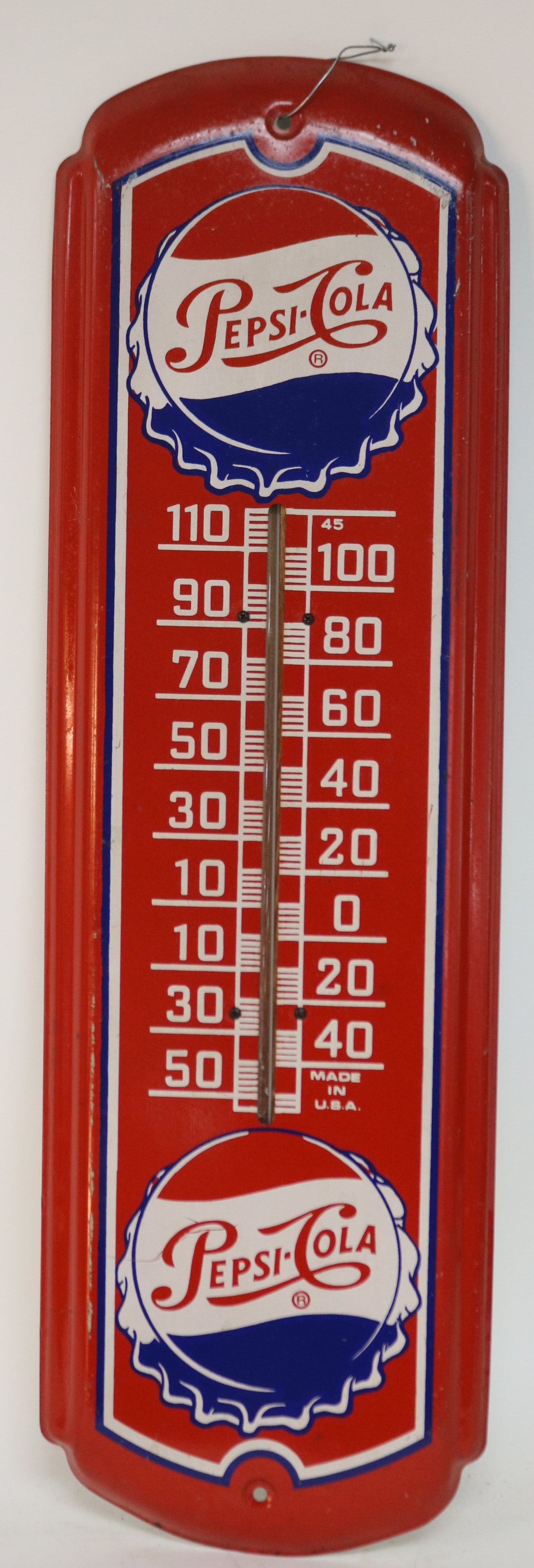 LITHO TIN PEPSI ADVERTISING THERMOMETER, 27" H, (1 of 1)