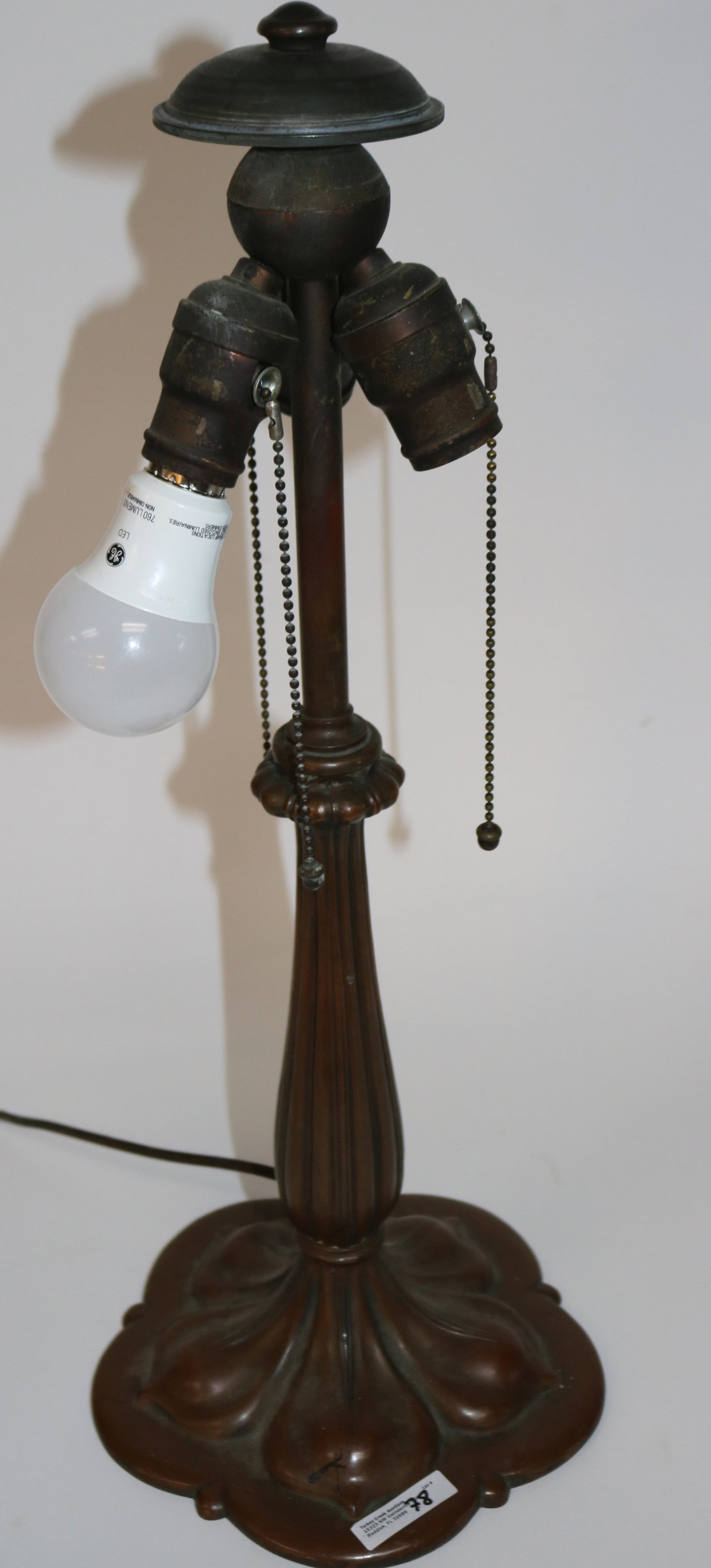 LEADED GLASS TABLE LAMP, HANDEL STYLE BASE, RED, - 2