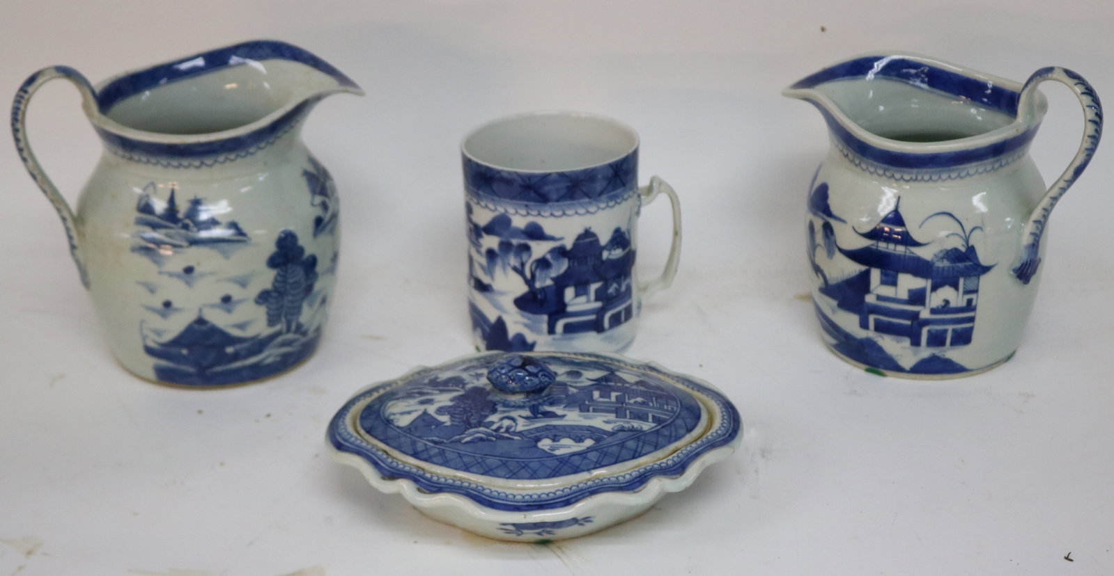 4 PCS. 19TH C. CANTON, BLUE & WHITE, 2 PITCHERS (1 of 1)
