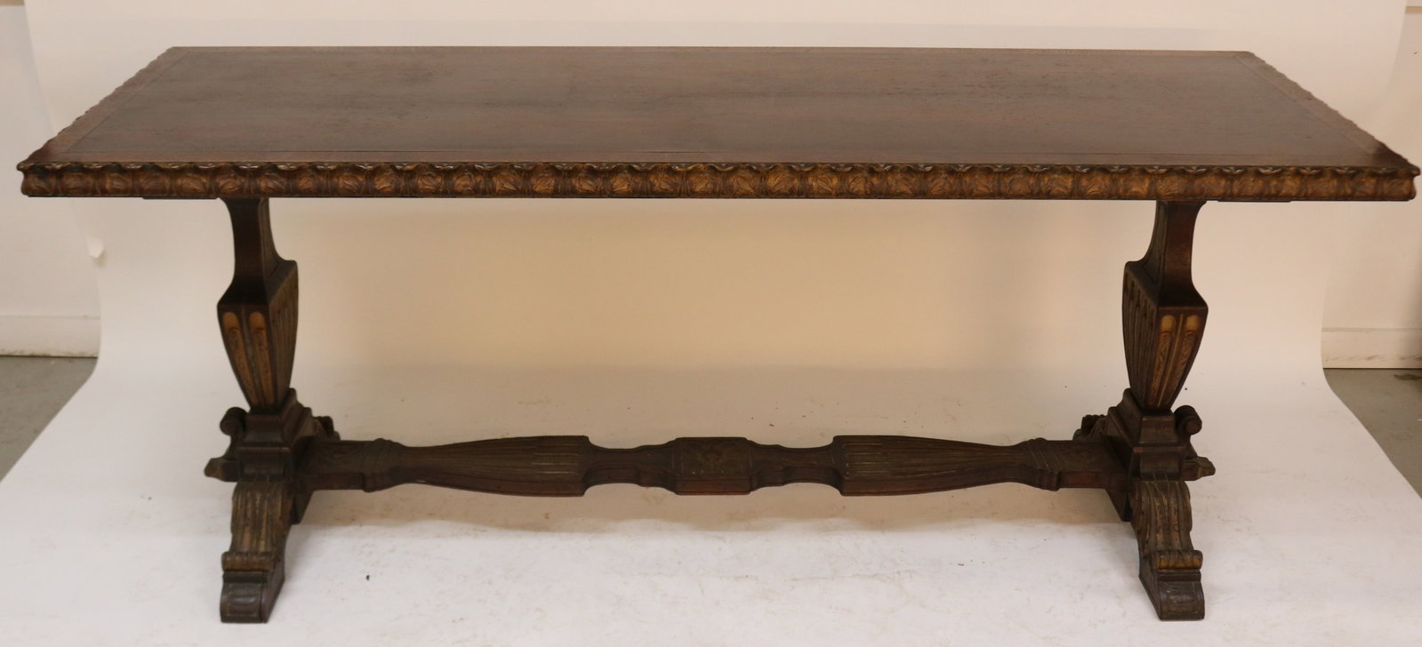 LONG CARVED WALNUT HALL TABLE WITH GILT HIGH (1 of 3)