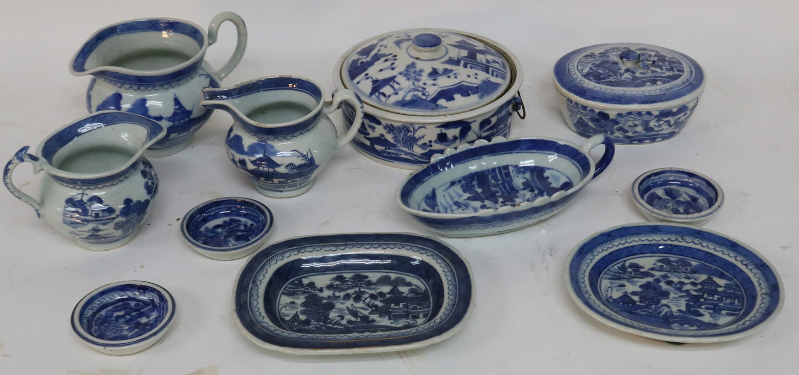 11 PCS. 19TH & 20TH C. CANTON BLUE & WHITE, 3 (1 of 2)