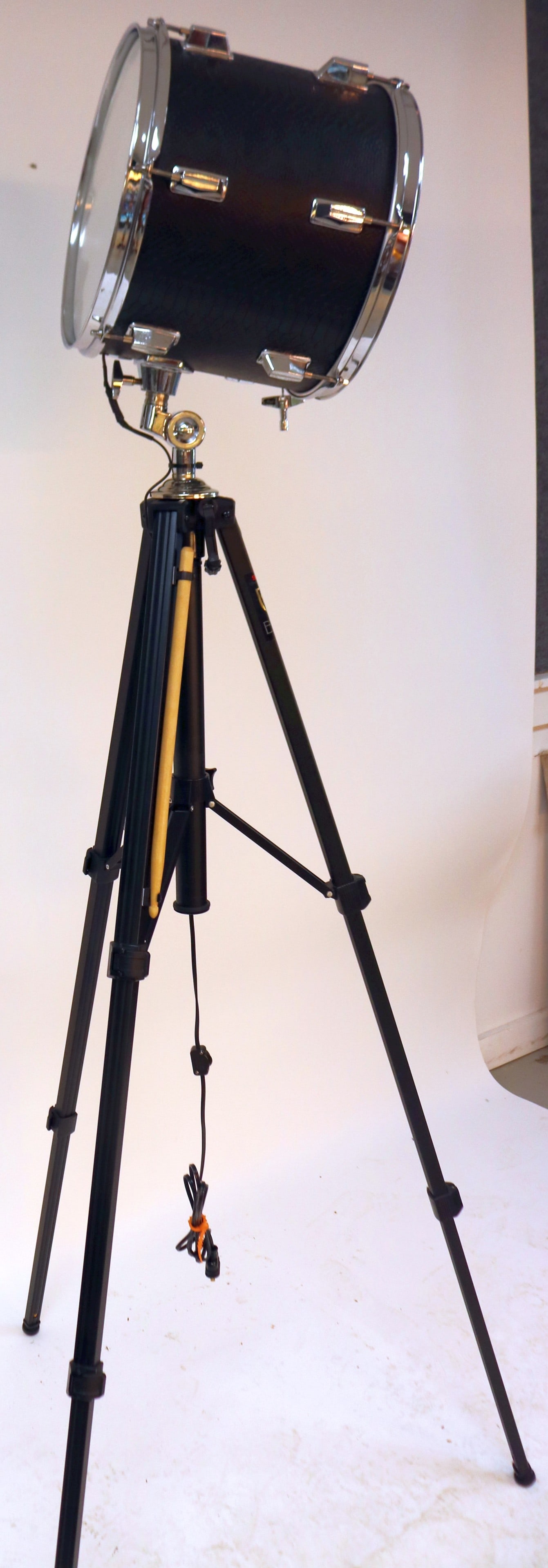 CUSTOM DRUM/FLOOR LAMP, ADJUSTABLE TRIPOD, - 2