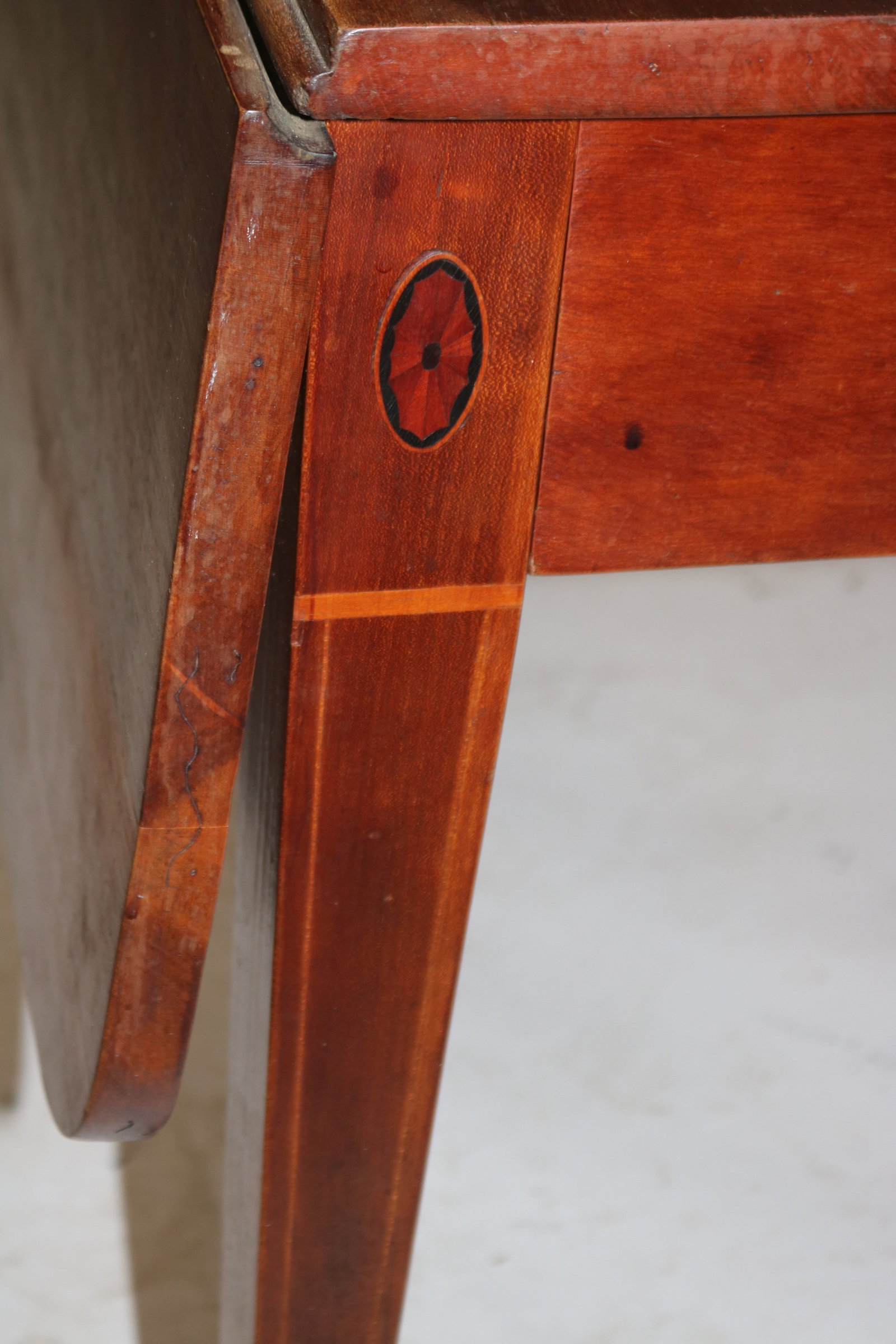 19TH C. CHERRY DROP LEAF TABLE, INLAID OVALS, - 2
