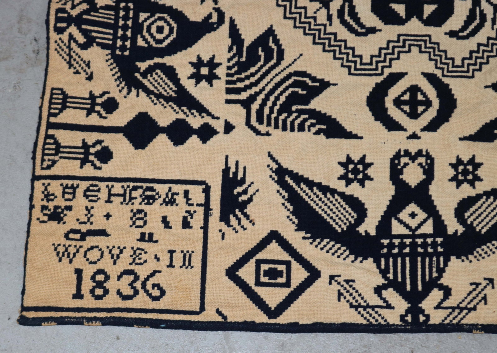 EARLY 19TH C. BLUE & WHITE COVERLET, EAGLE - 3