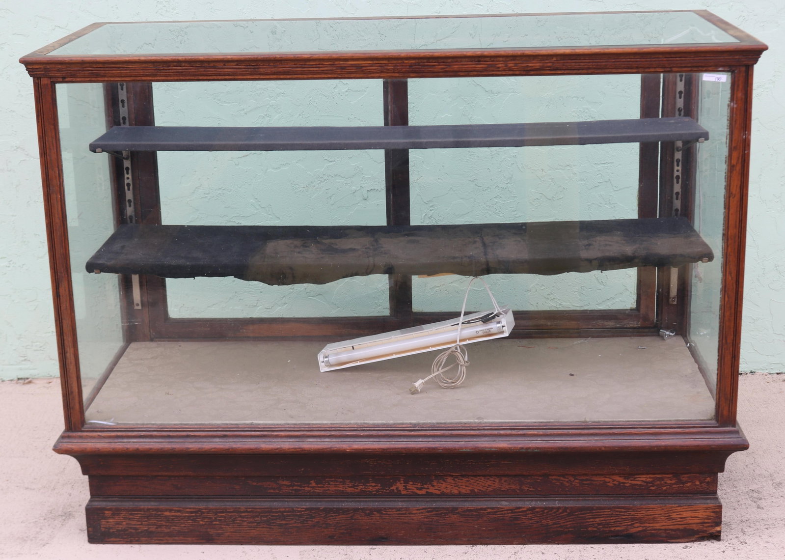 OAK DISPLAY CASE, OLD FINISH, 43" H, 57" W, 26" D: SEE PHOTO