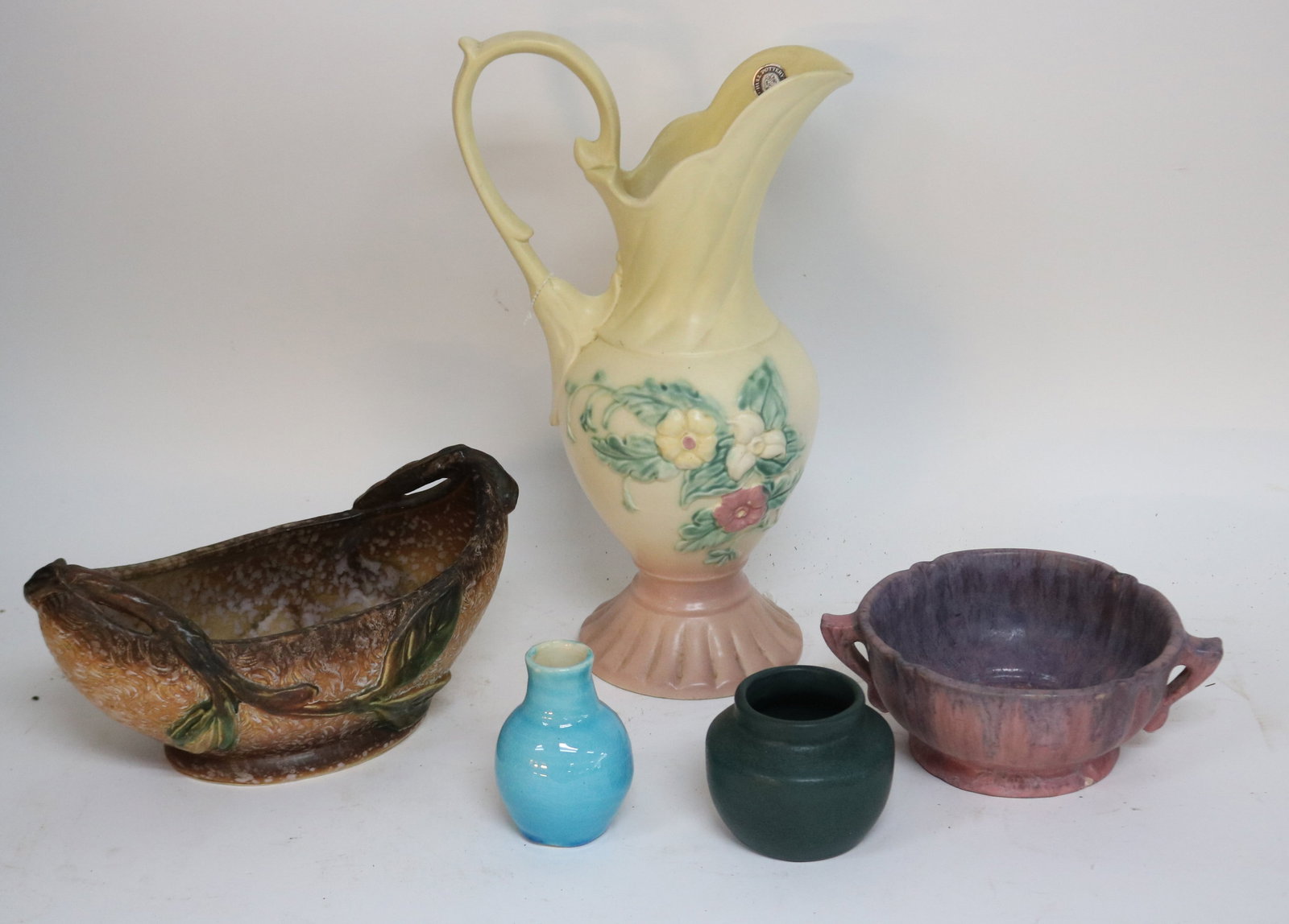 5 PCS. ART POTTERY, HULL EWER, WELLER BOWL, (1 of 3)