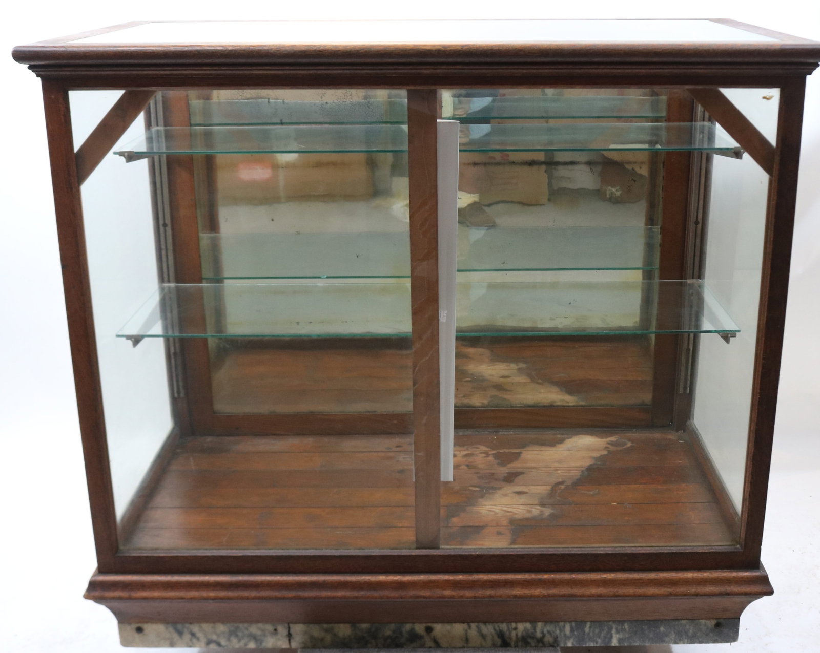 VINTAGE OAK DISPLAY CASE WITH MARBLE TRIANGLE (1 of 1)