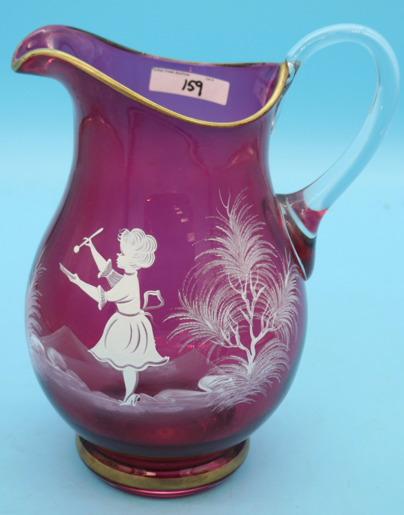 CRANBERRY BLOWN GLASS PITCHER WITH MARY GREGORY (1 of 1)