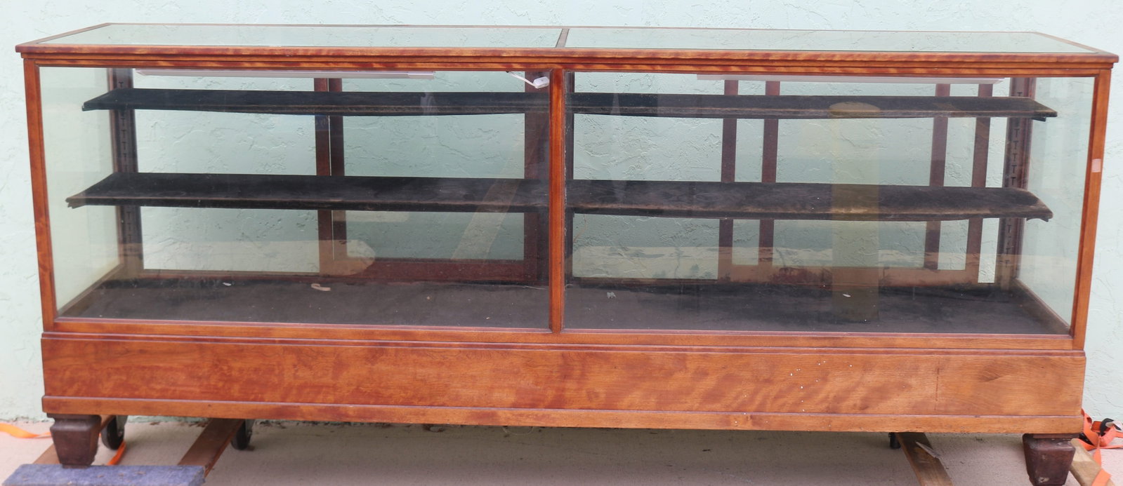 LARGE MAHOGANY DISPLAY CASE, WOOD SHELVES, OLD (1 of 1)