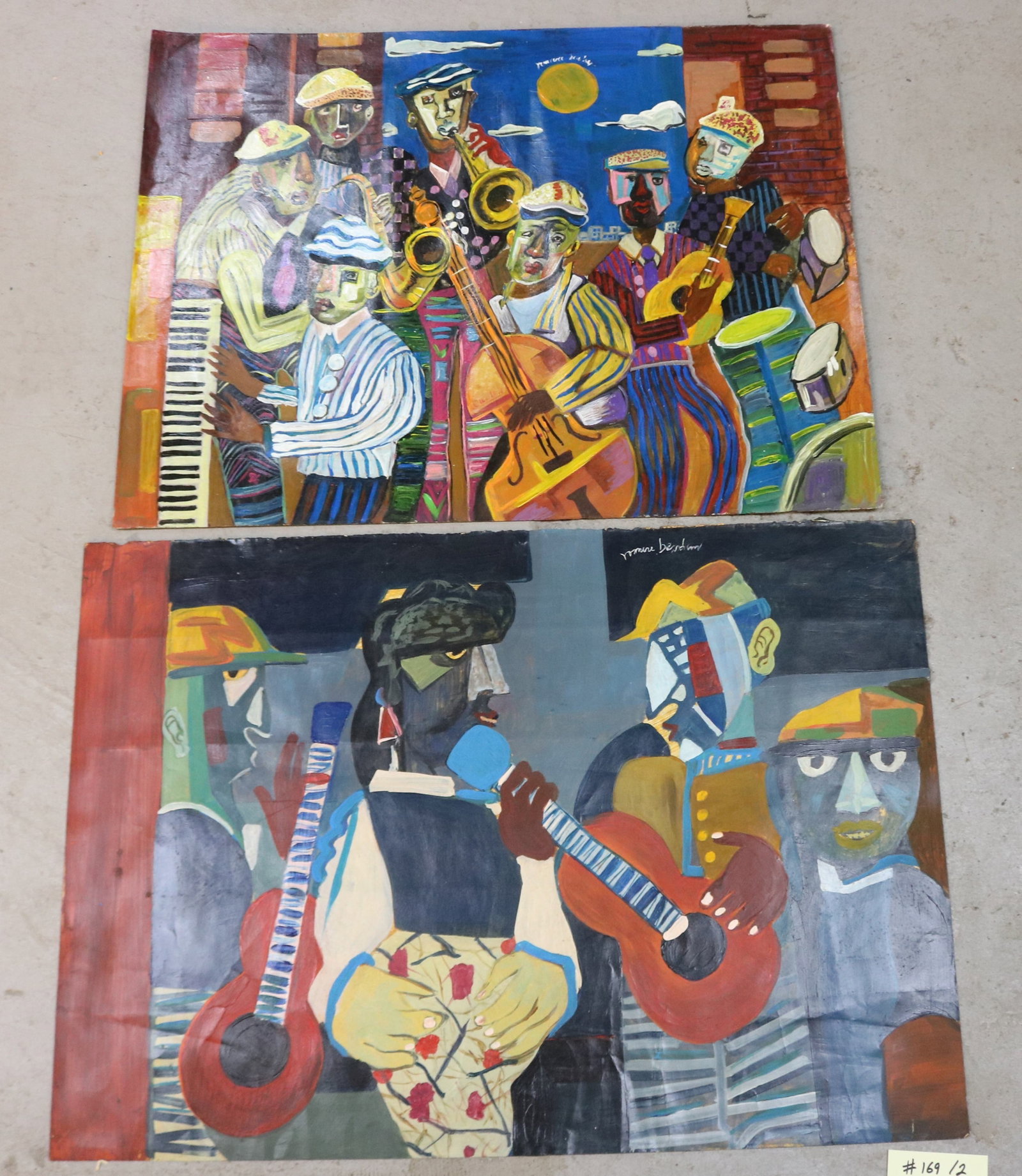 AFTER ROMARE HOWARD BEARDEN, 1911-1988, NYC, 2: OIL ON HEAVY PAPER, MUSICIANS, 19 3/4" H, 27 1/2" W, & 19 3/4" H X 25 3/4", SOLD AS COPIES