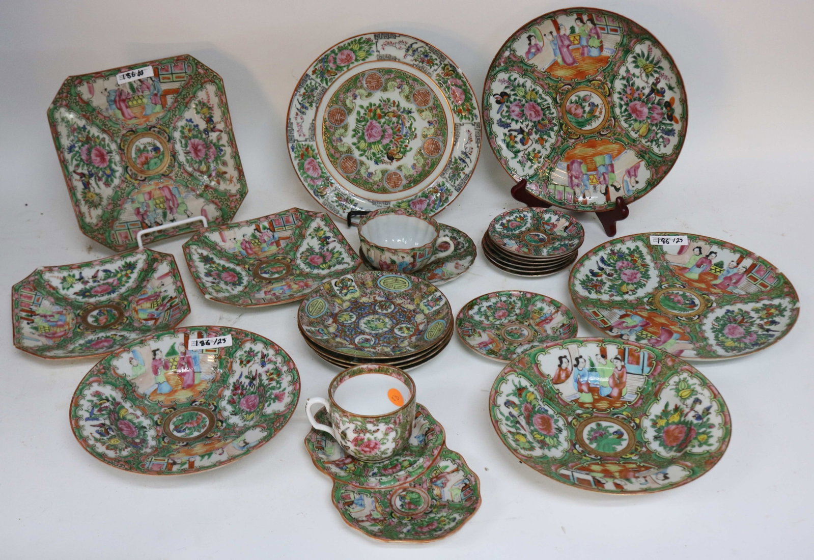 23 PC. 19TH - 20TH C. ROSE MEDALLION & SIMILAR: PLATES & BOWLS, 4 1/4" - 9 3/4" DIA., SOME WITH MINOR CHIPS