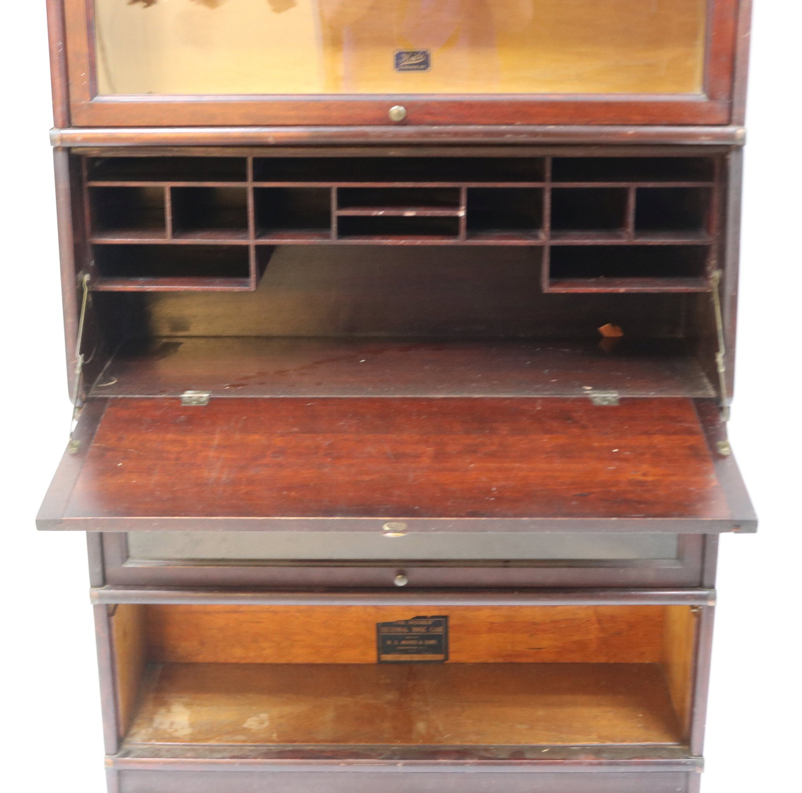 MAHOGANY 4 STACK BOOK CASE WITH DESK UNIT, - 2