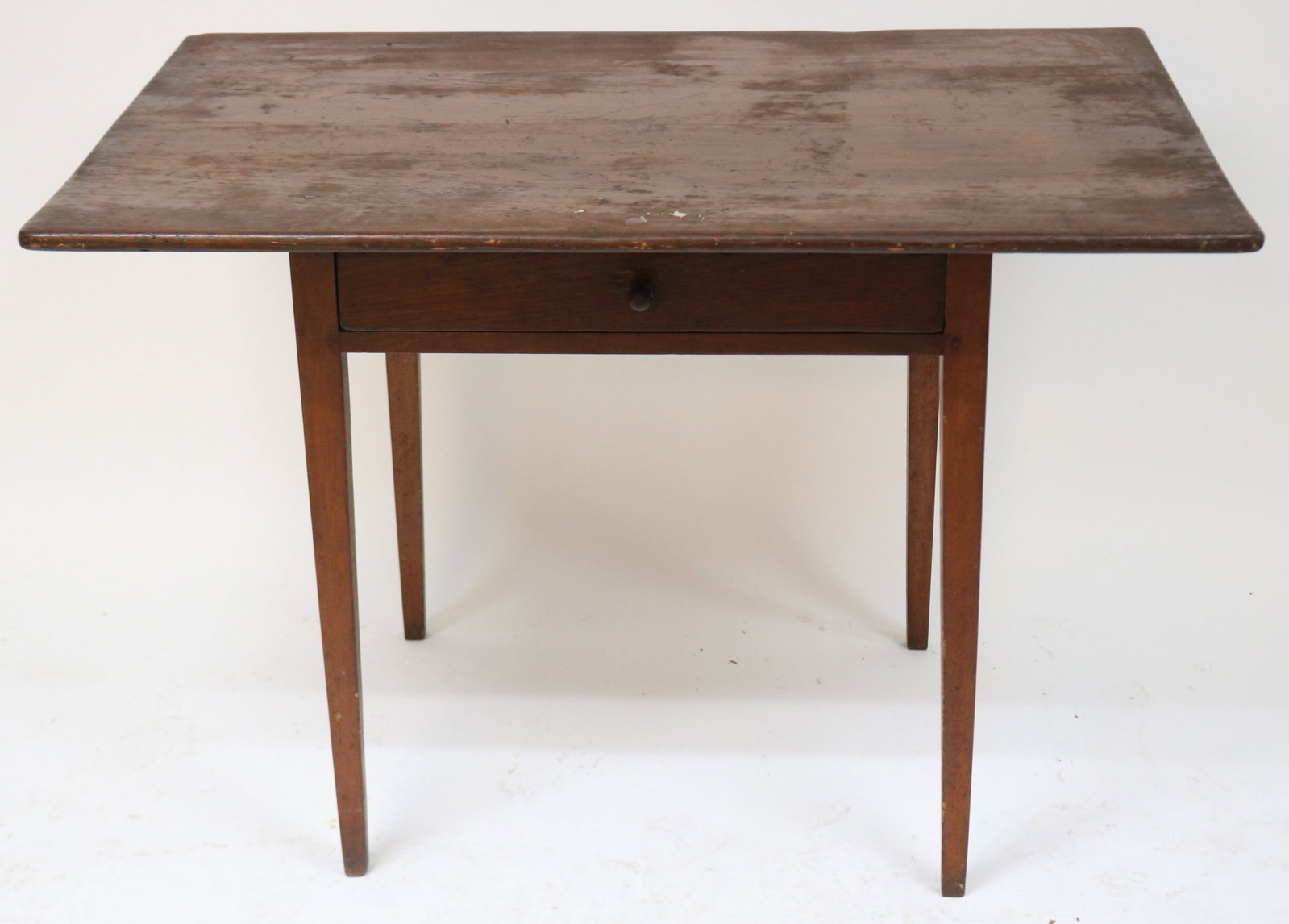19TH C. TAPER LEG 1 DRAWER TAVERN TABLE, NATURAL (1 of 2)