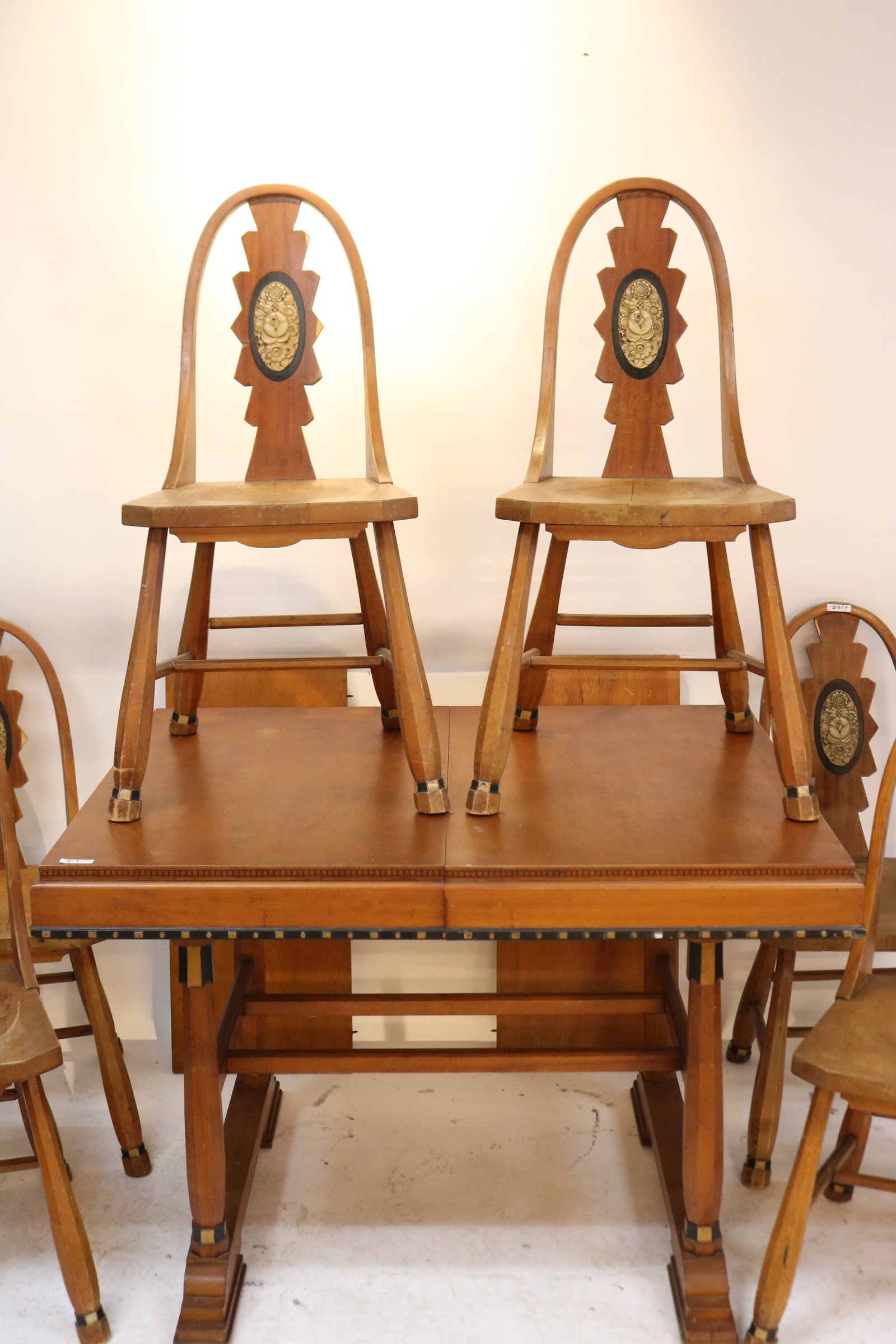 7 PCS. ART DECO DINING SET, TABLE WITH TWO 14" - 2