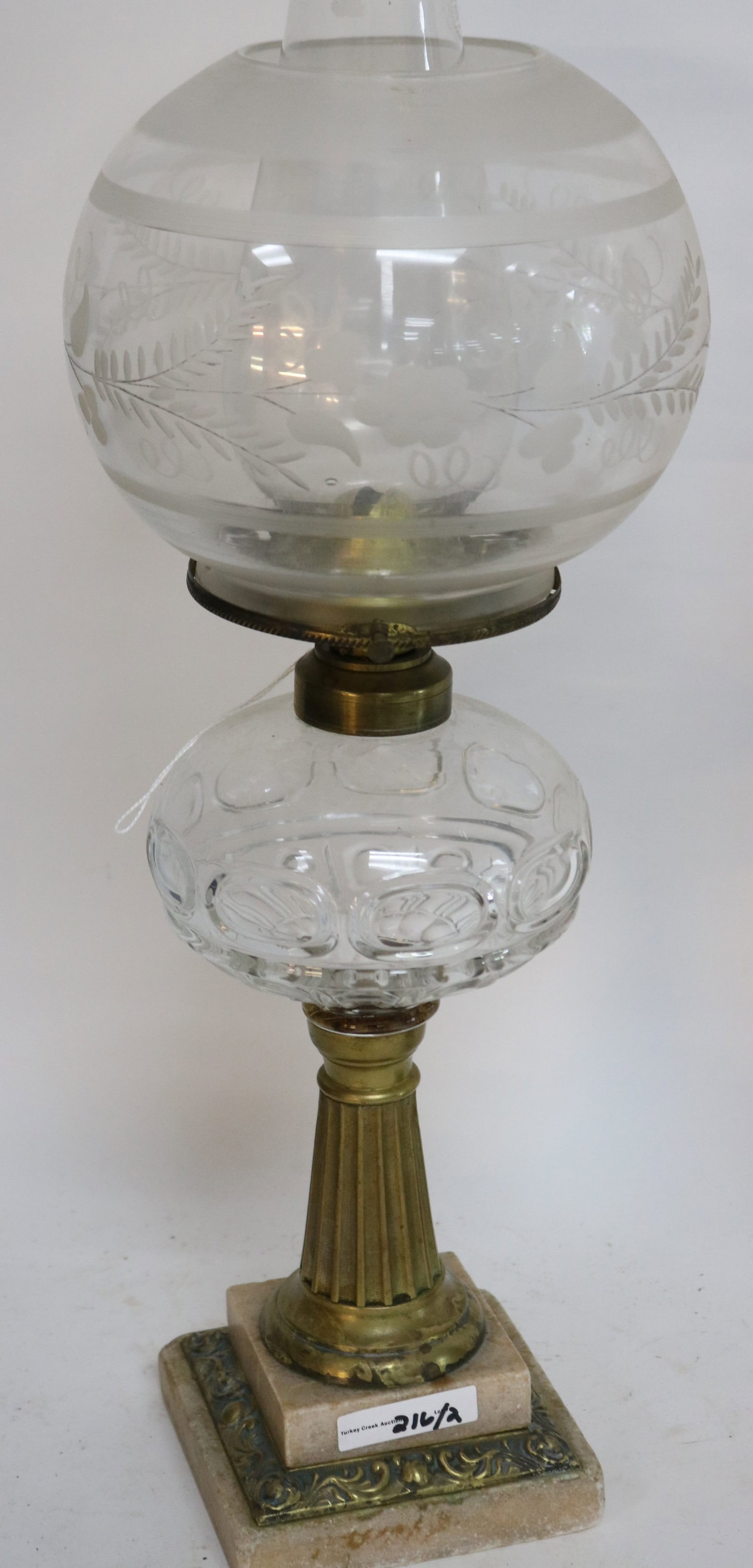 TWO 19TH C. FLUID LAMPS, OVERLAY FONT, BRASS - 2