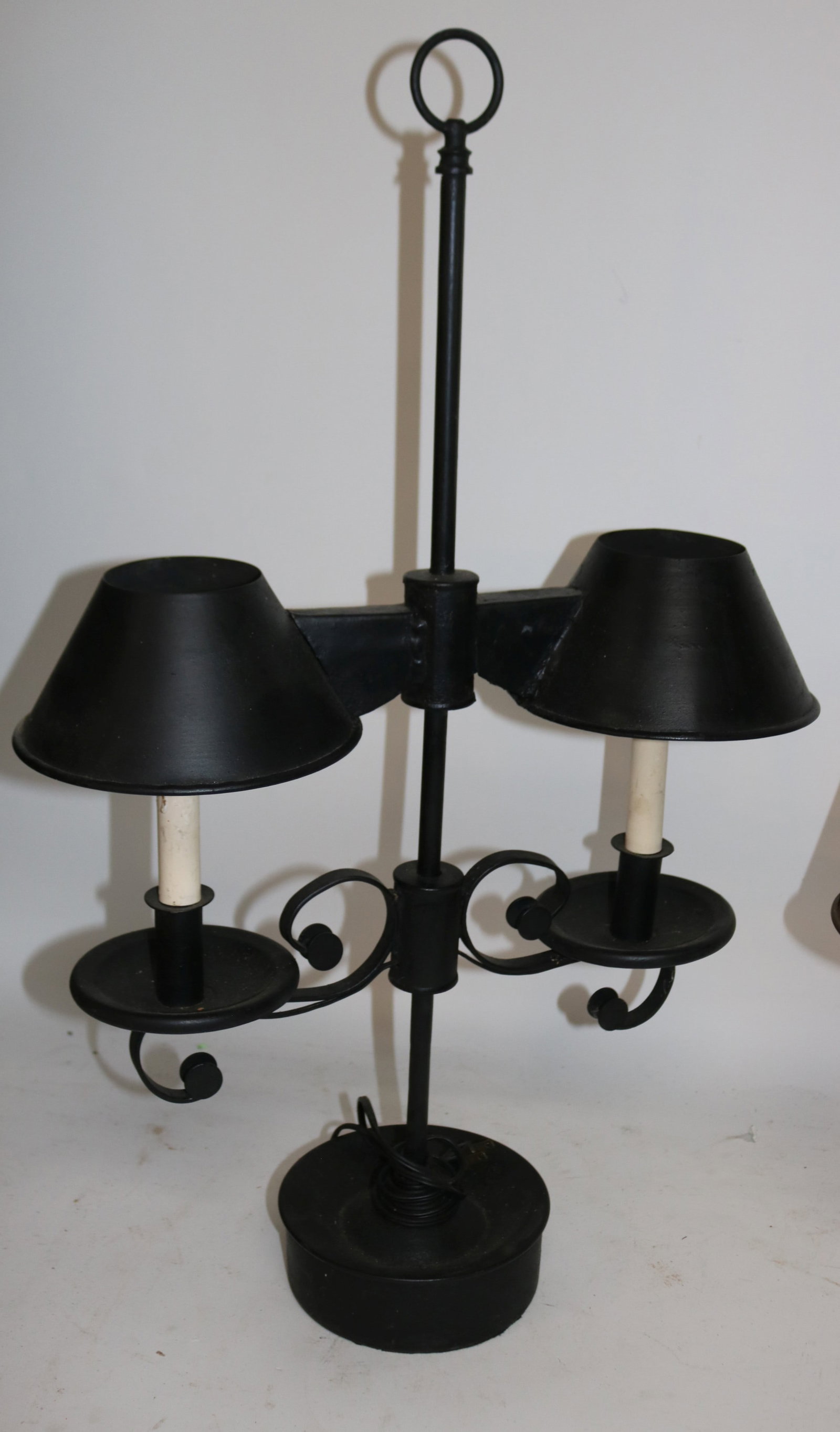 2 TOLE TABLE LAMPS, RED & BLACK, ADJUSTABLE, 17 - 2