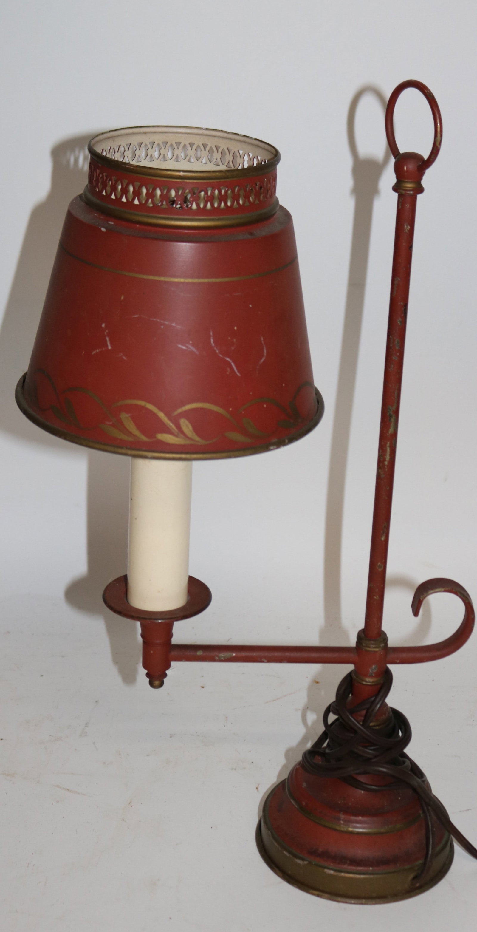 2 TOLE TABLE LAMPS, RED & BLACK, ADJUSTABLE, 17 - 3