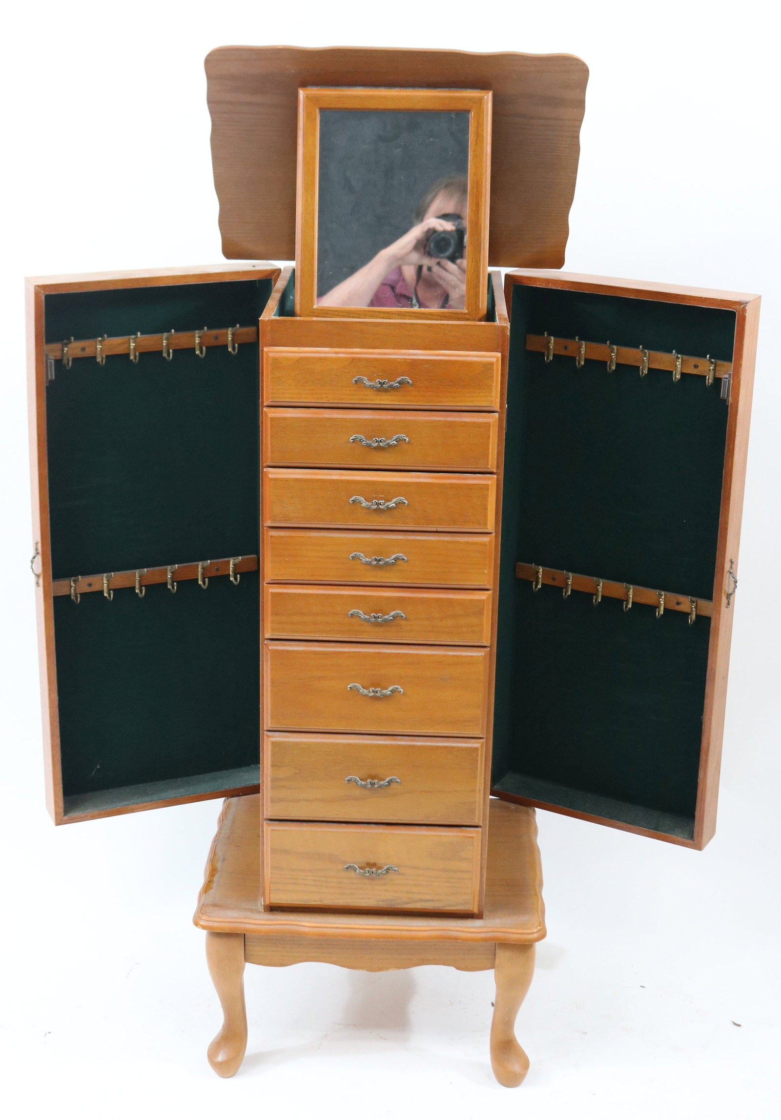 CONTEMPORARY OAK JEWELRY CABINET, NATURAL FINISH,: 41" H, 18" W, 14 1/2" D