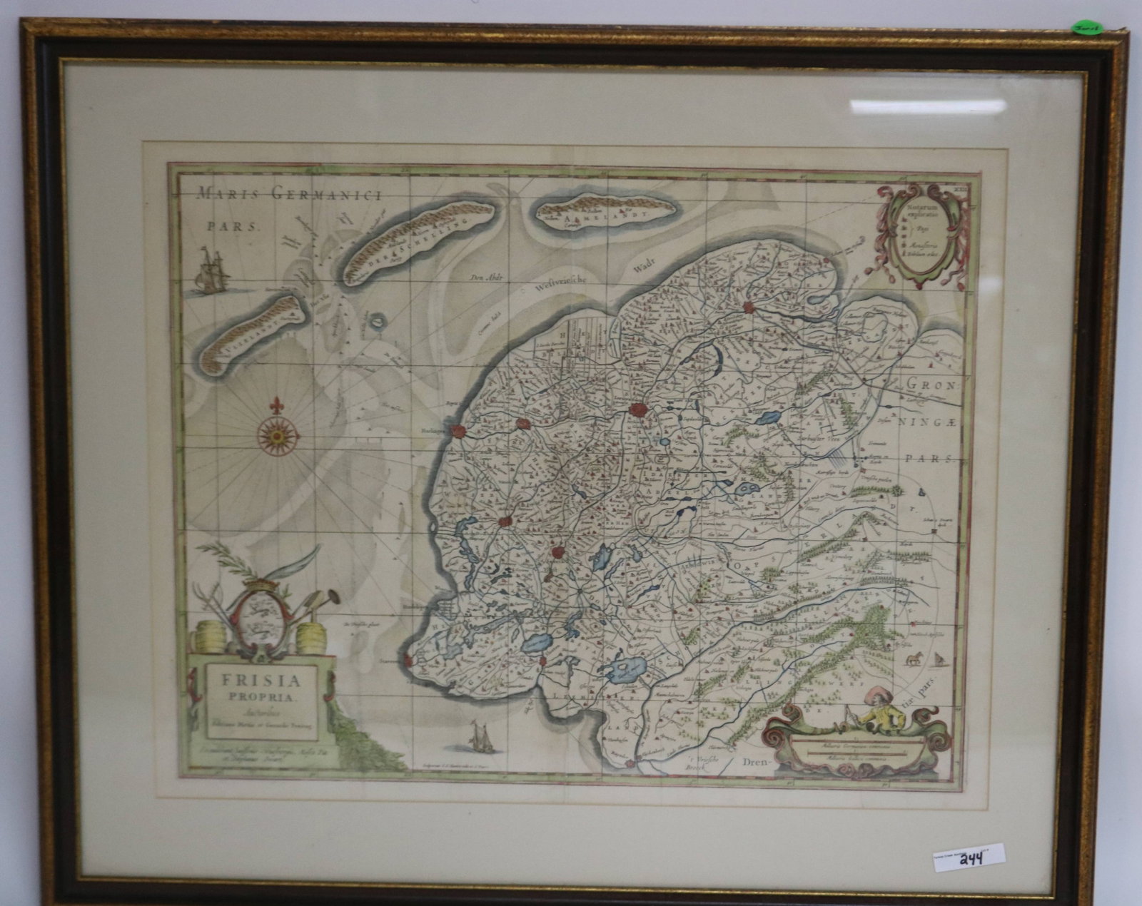 FRAMED EARLY MAP OF"FRISIA PROPIRA" 22" X 26": OVERALL, SIMPLE FRAME