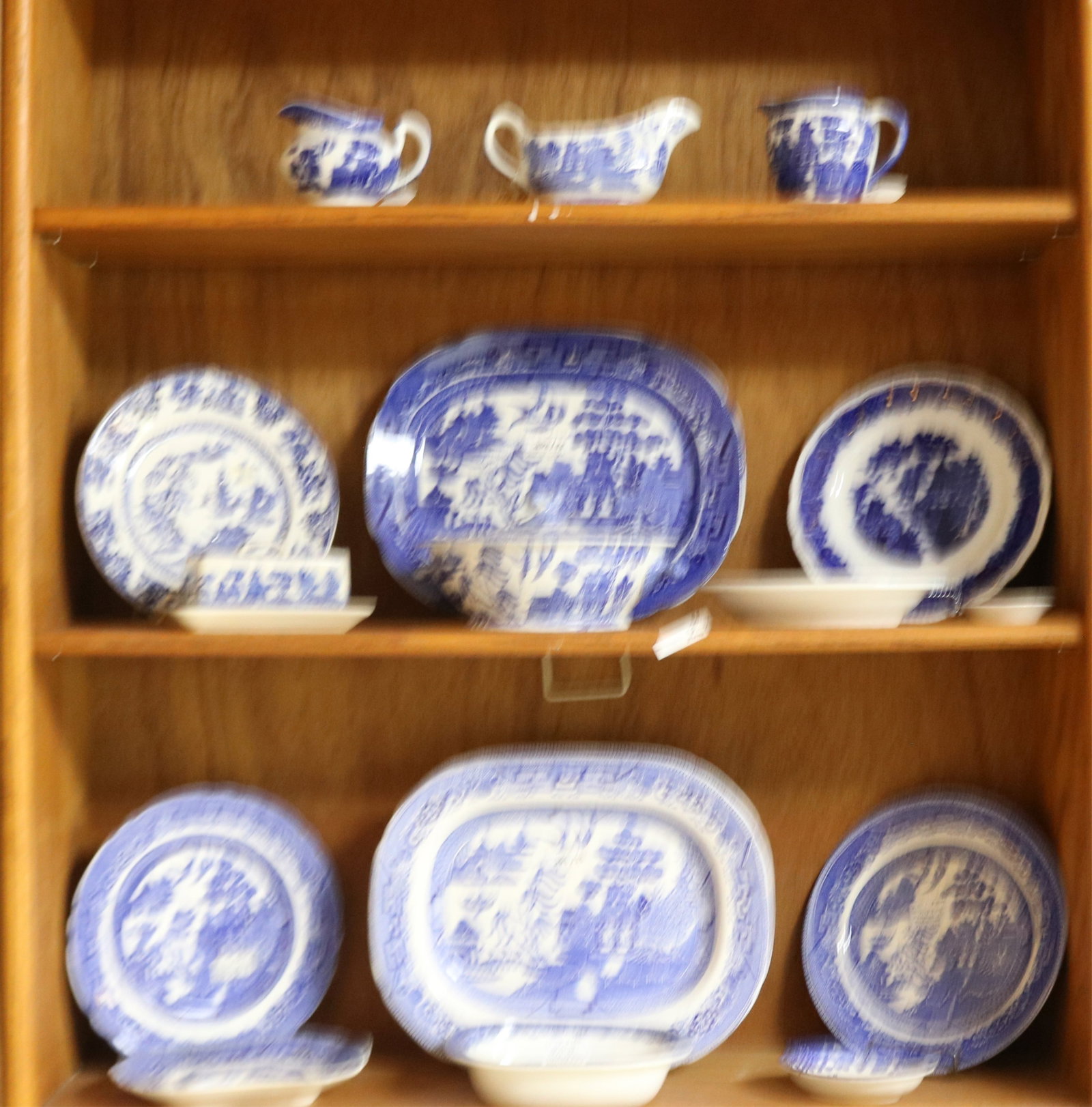 55 PCS. BLUE WILLOW CHINA, PLATES, PLATTER, - 2