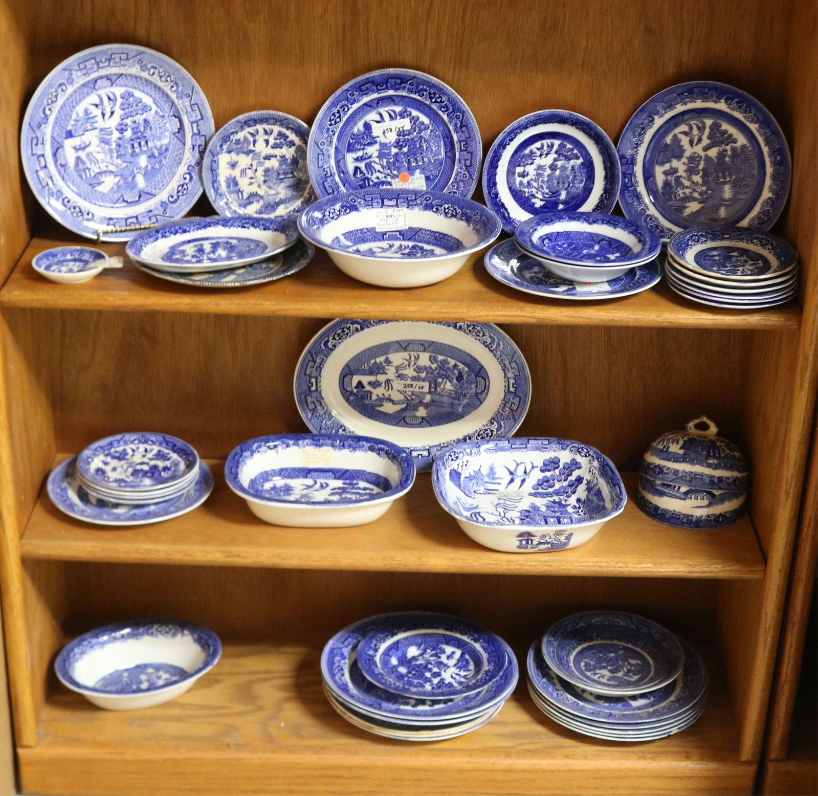 55 PCS. BLUE WILLOW CHINA, PLATES, PLATTER, - 3