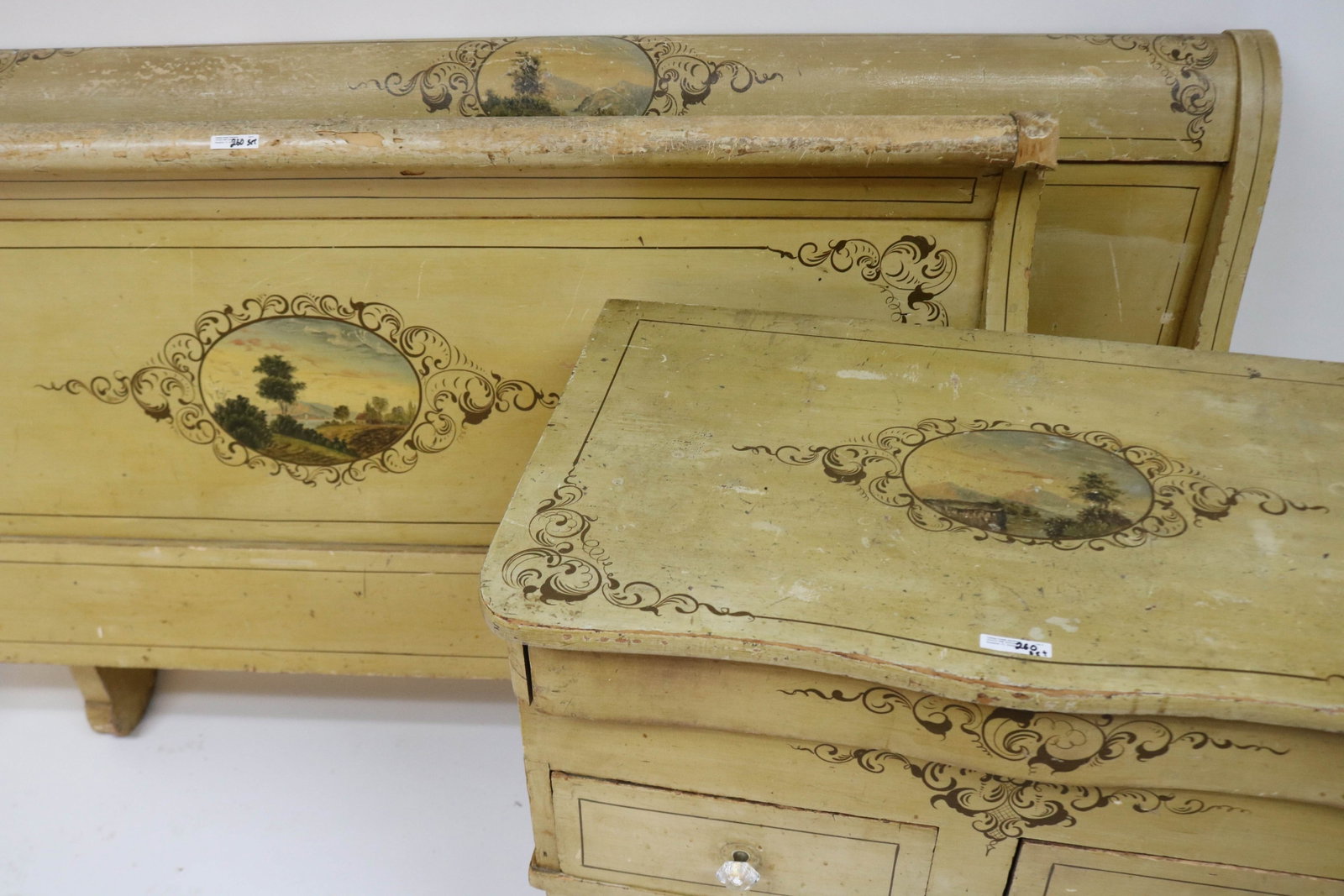 2 PCS. VICTORIAN PAINTED PINE BEDROOM SET WITH - 2