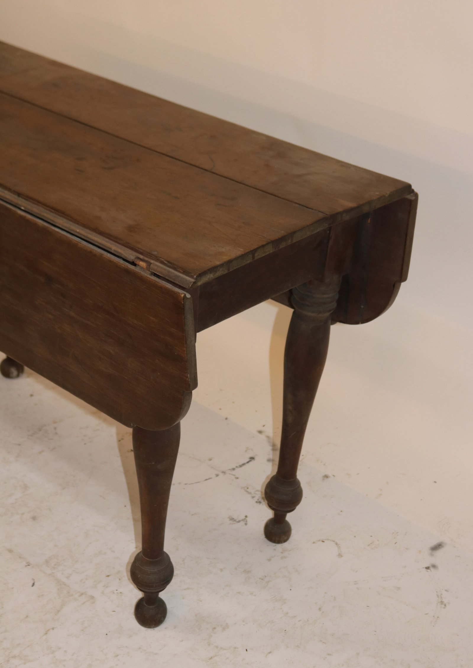 19TH C. DROP LEAF TABLE, WALNUT, OLD WORN FINISH, - 2