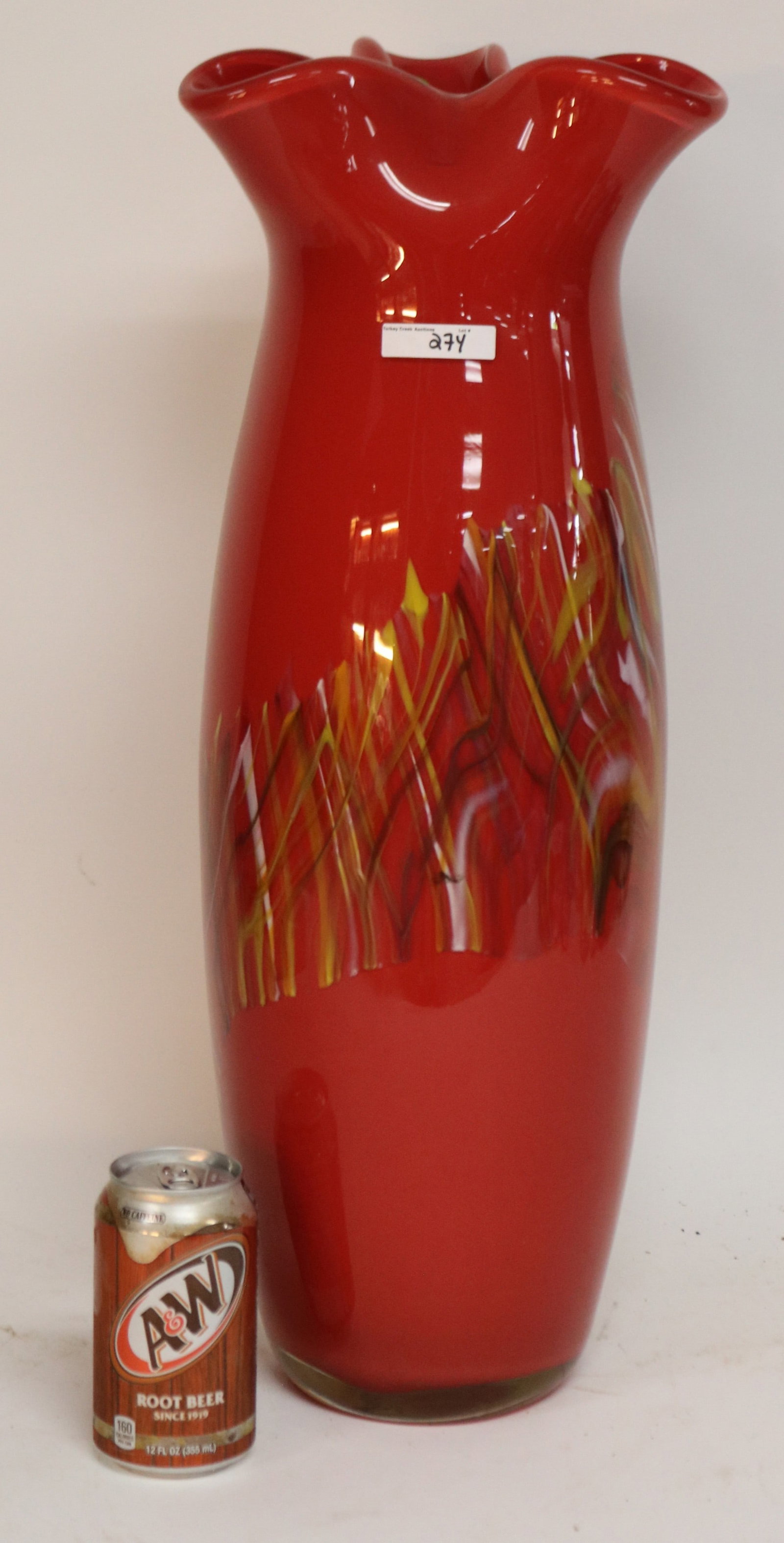 LARGE CONTEMPORARY ART GLASS VASE, 22" H, 7" DIA.: SEE PHOTO