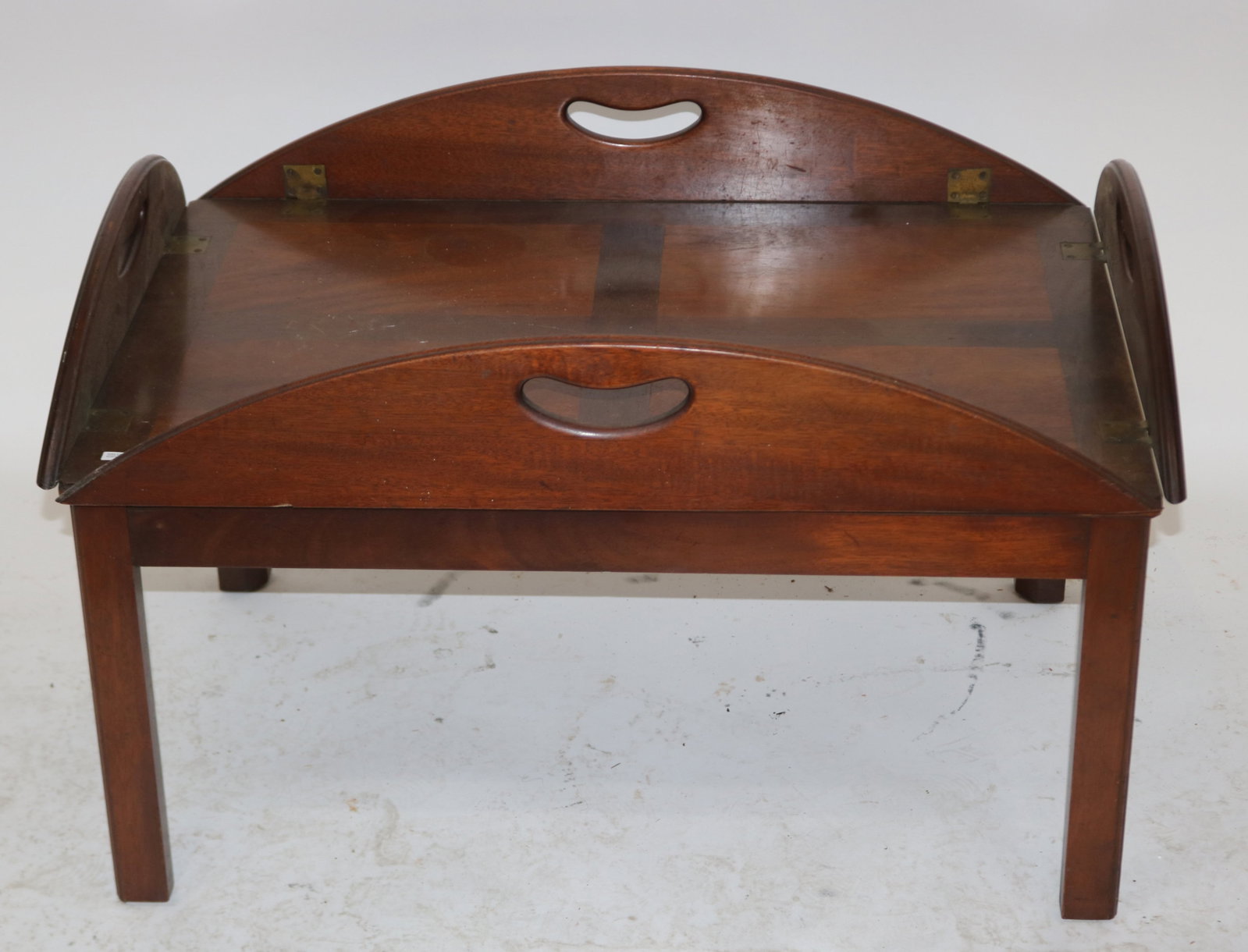 CUSTOM MAHOGANY BUTLERS STYLE COFFEE TABLE, TRAY: TOP, ORIGINAL FINISH, 20 1/2" H, 31" W, 23 1/2" D