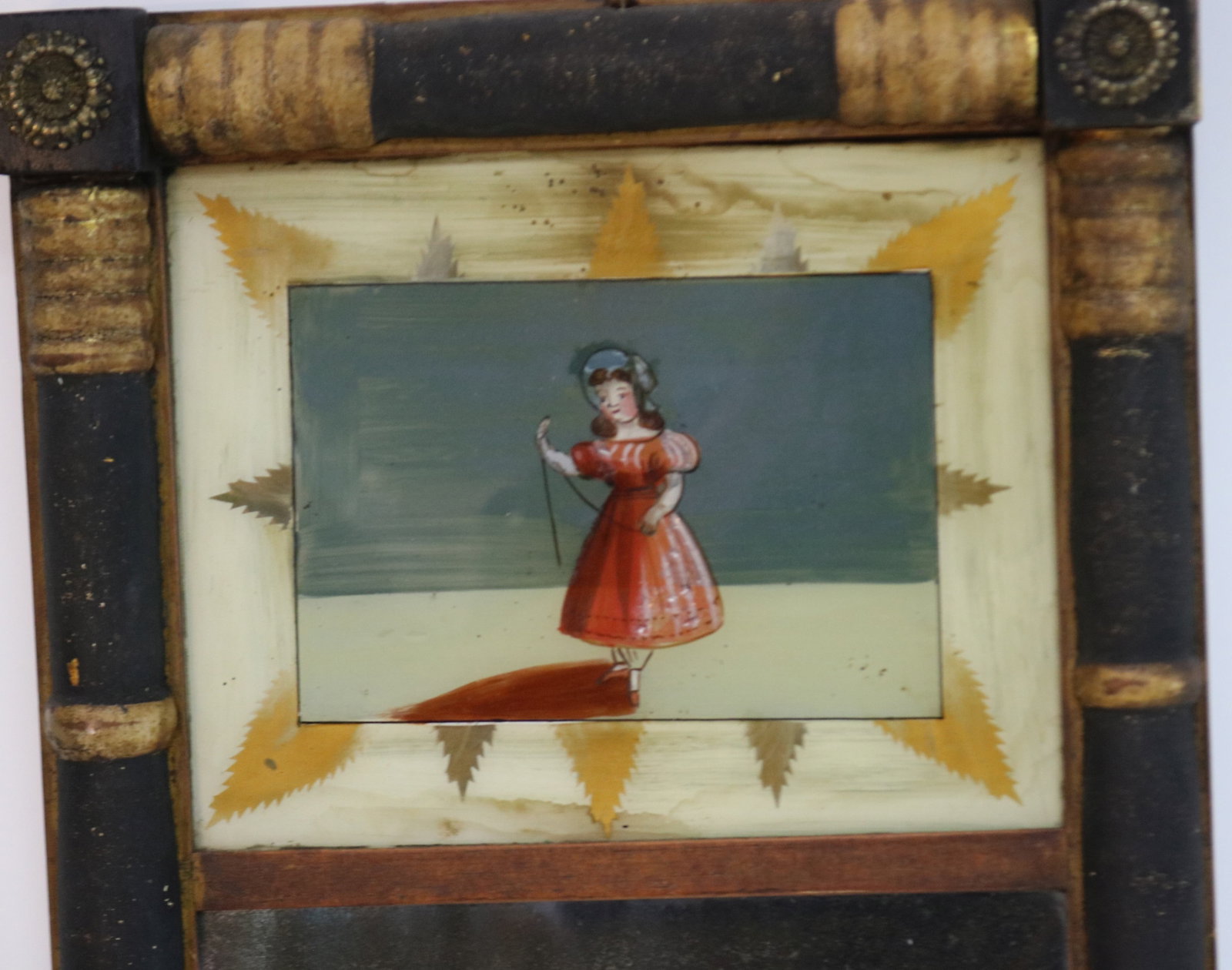 19TH C. SPLIT COLUMN MIRROR WITH REVERSE PAINTED - 2
