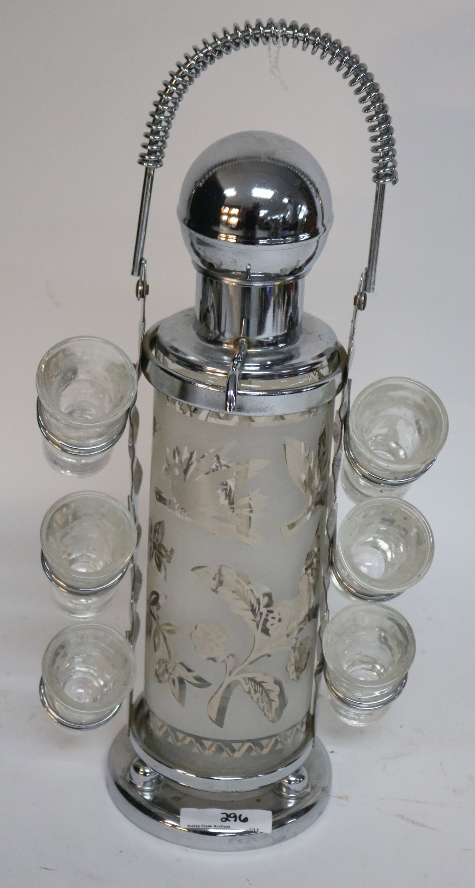 ART DECO CHROME & GLASS DECANTER SET, 16" H: SEE PHOTO