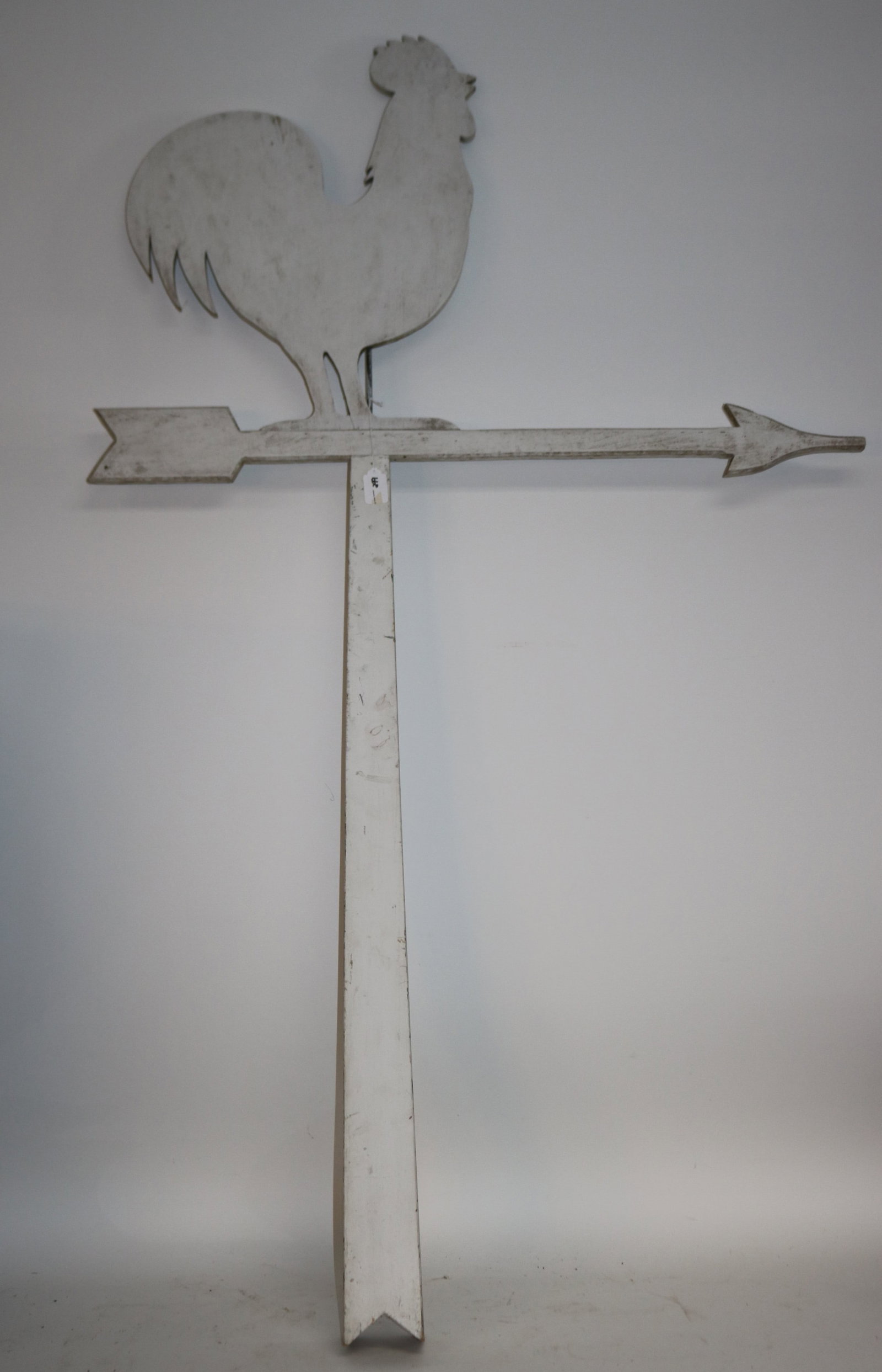FOLK ART ROOSER WEATHERVANE, WHITE PAINTED WOOD,: 20TH C. 60" H, 36 1/2" W OVERALL